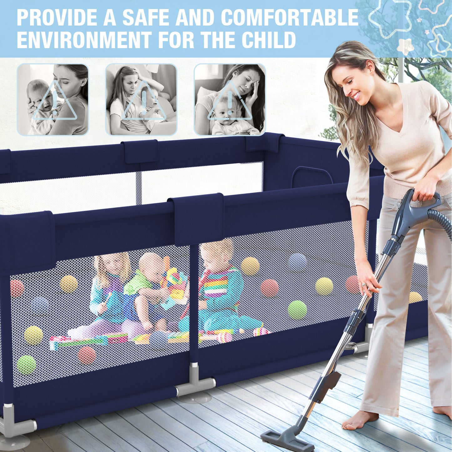 Babyeap Large Baby Playpen with Mat,71"x50"Playpen for Babies and Toddlers,Baby Play Yard Baby Fence Play Area Indoor Outdoor,Navy Blue