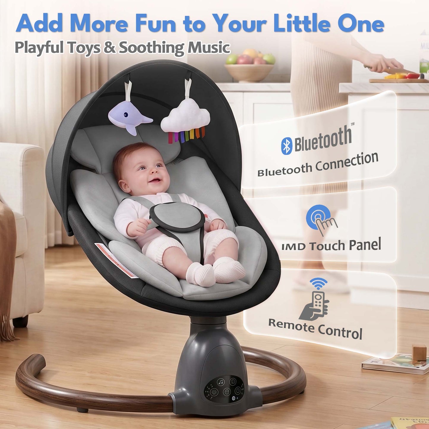 Babyeap Baby Swing for Infants, Electric Swing with Remote Control,5 Sway Speeds,Built-In Music,Pink