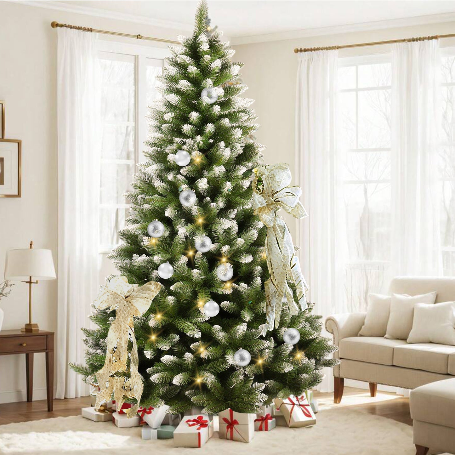 Yexmas 6ft Pre-Lit Green Christmas Tree, 11 Modes Colored LED Lights, Artificial Xmas Tree with Large Storage Bag
