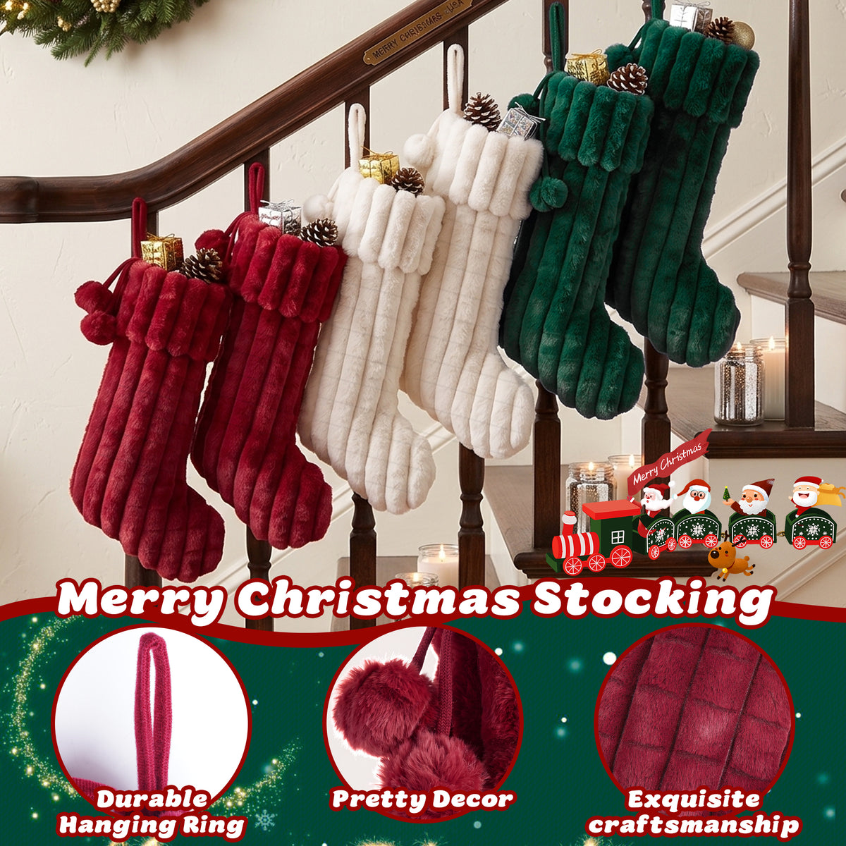 Yexmas 6pcs 20'' Christmas Stockings, Personalized Soft Plush Xmas Stockings, Large Christmas Stockings Hanging Ornaments for Xmas Tree Fireplace Party Family Holiday Decor