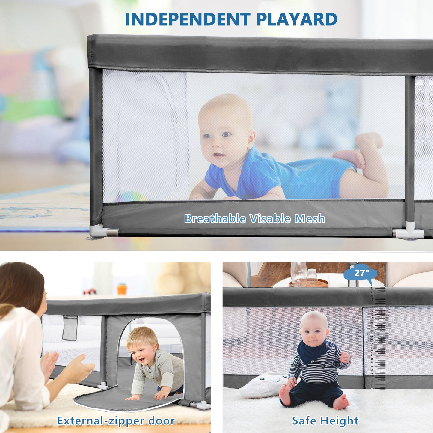 Babyeap Baby Playpen Large Play Yard Fence for Toddlers,50"x50" Dark Gray