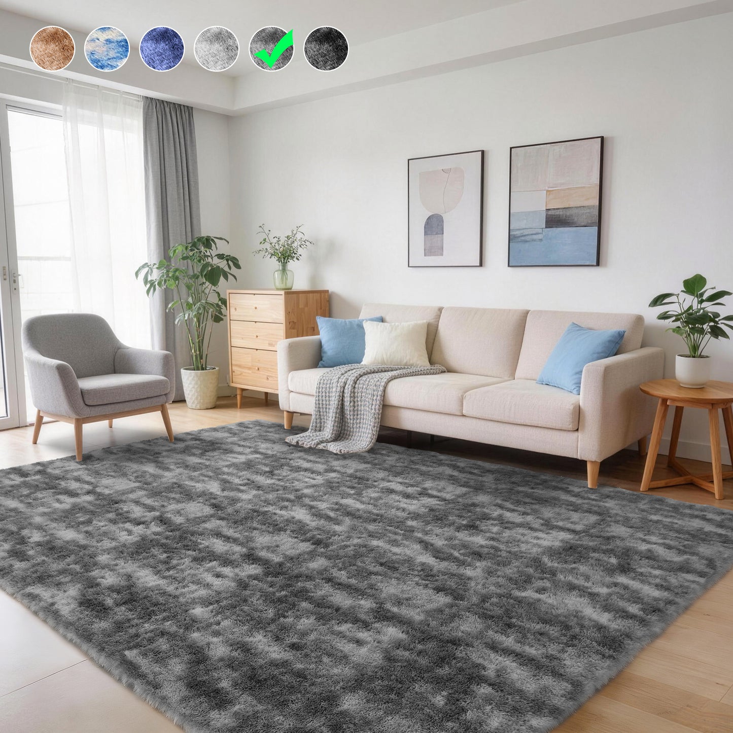 Cozydesg 4ftx6ft Large Area Rugs,Shag Fluffy Rugs for Living Room Bedroom, Modern Indoor Floor Rugs Soft Carpet Home Decro,Light Blue