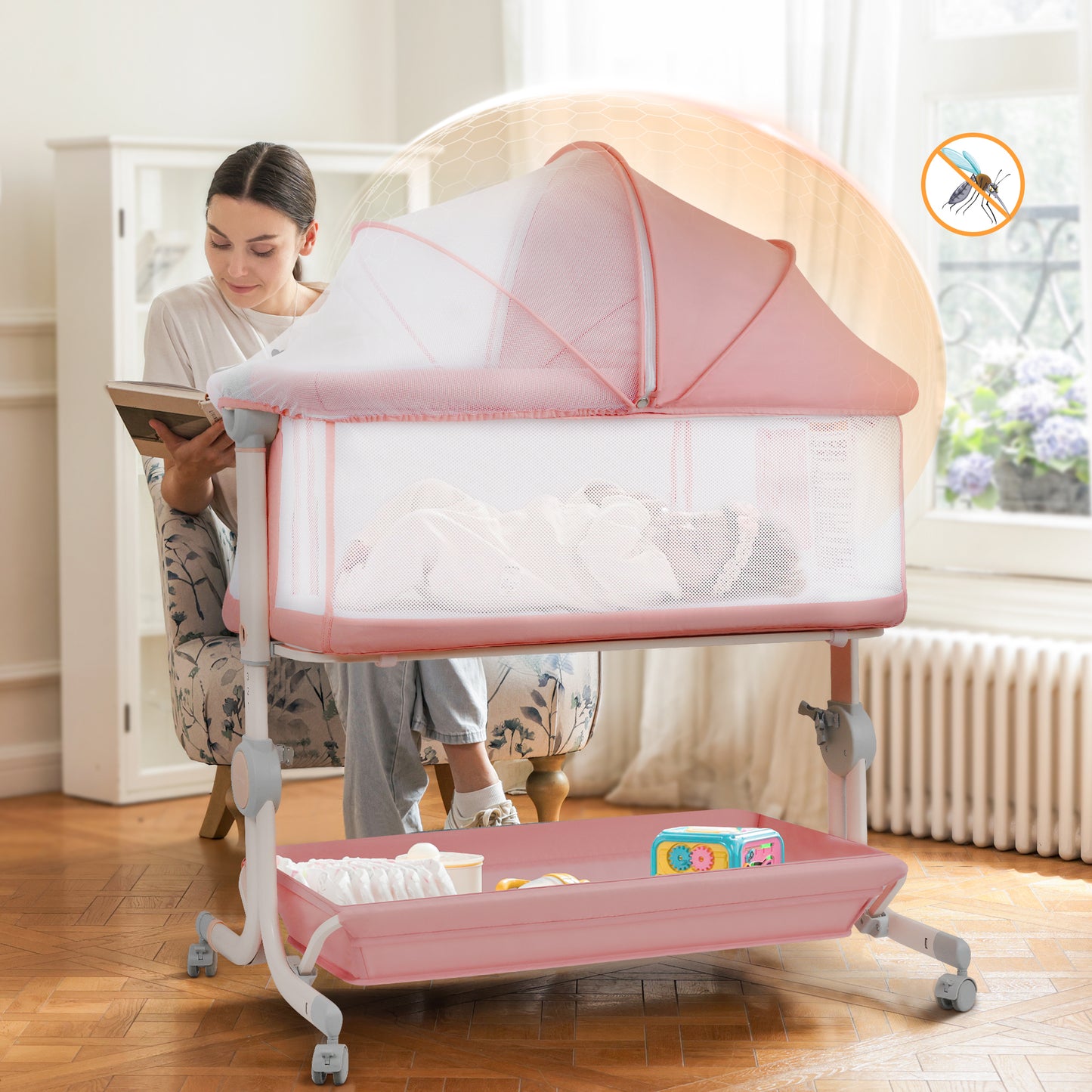 Babyeap 3 in 1 Baby Bassinet,Baby Basinet Bedside Sleeper, Standalone Baby Crib,6 Height Adjustable Portable Crib for Newborn