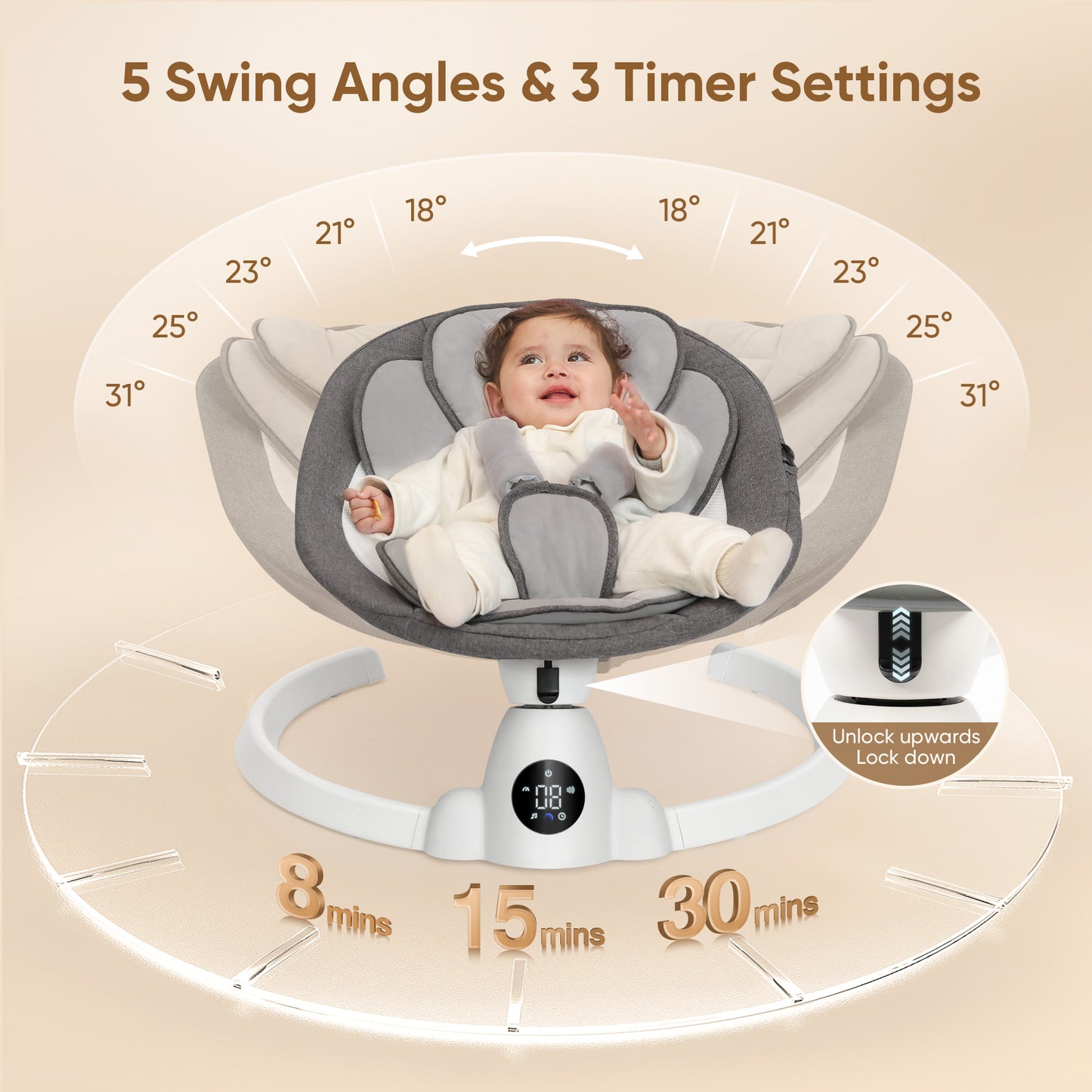 babyeap Baby Swing for Infants - Smart Electric Swing with Bluetooth Control 5-point Harness,5 Sway Speed,10 Lullabies(Gray 2)