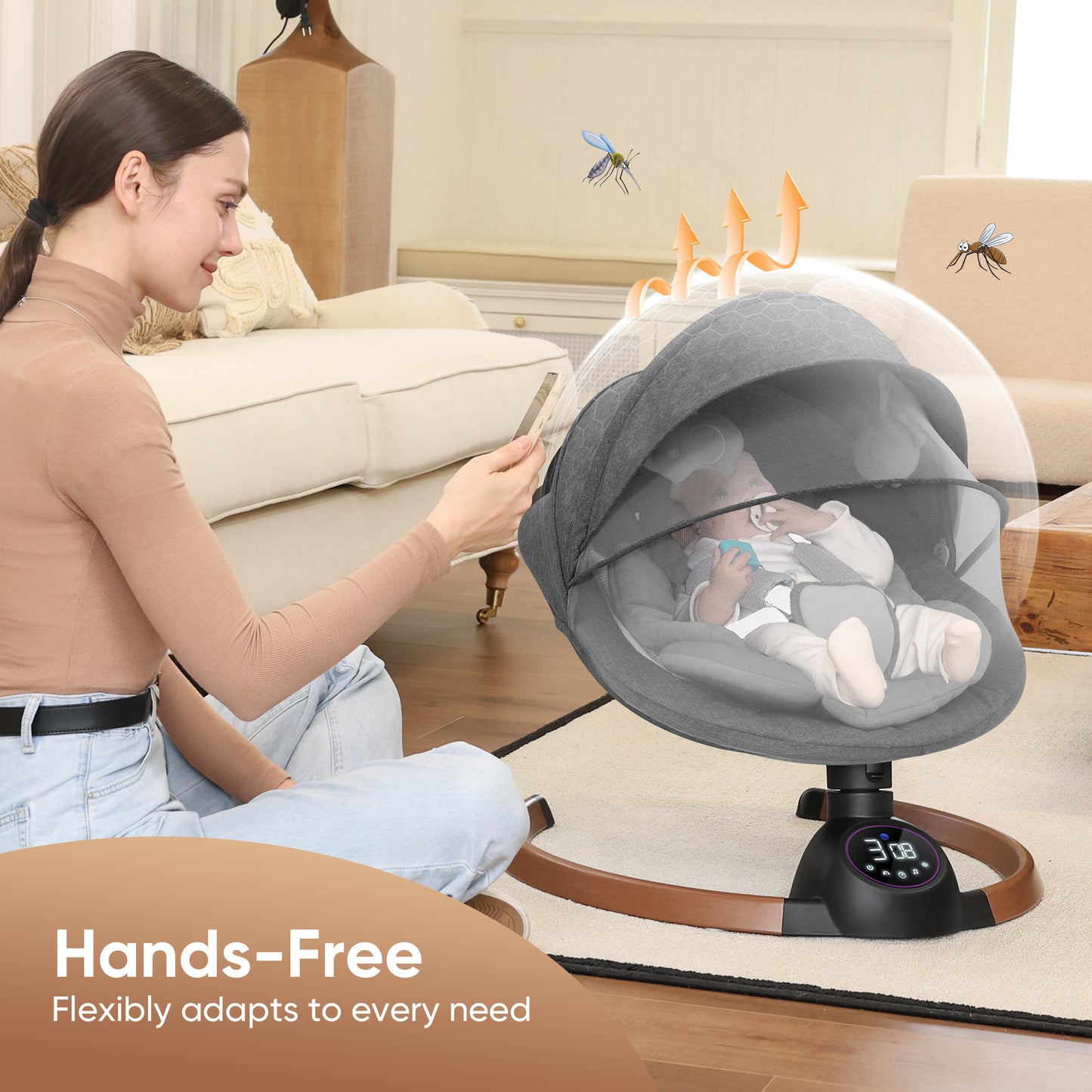 Babyeap Baby Swing for Infants,Bluetooth Control 5-point Harness Newborn Swing,5 Sway Speed,10 Lullabies(Gray)