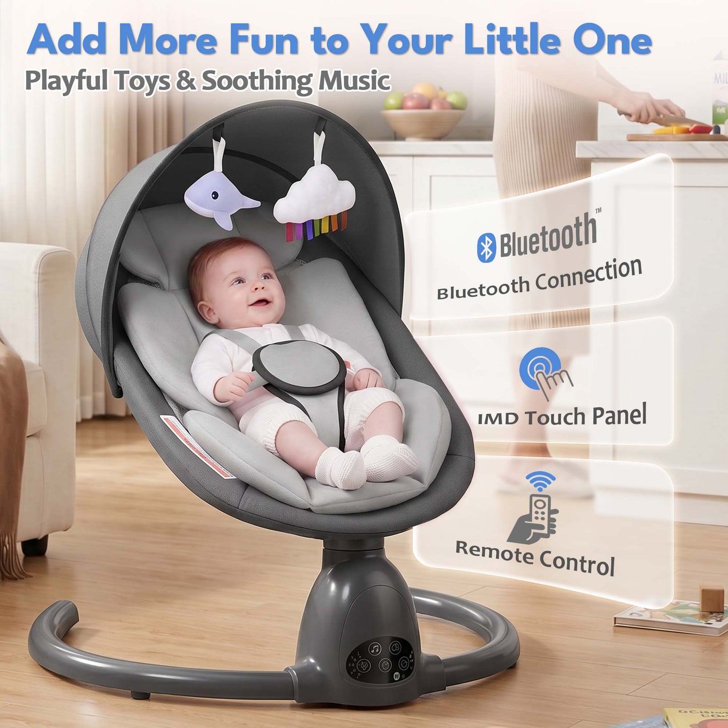 Babyeap Baby Swing for Infants, Electric Swing with Remote Control,5 Sway Speeds,Built-In Music,Pink