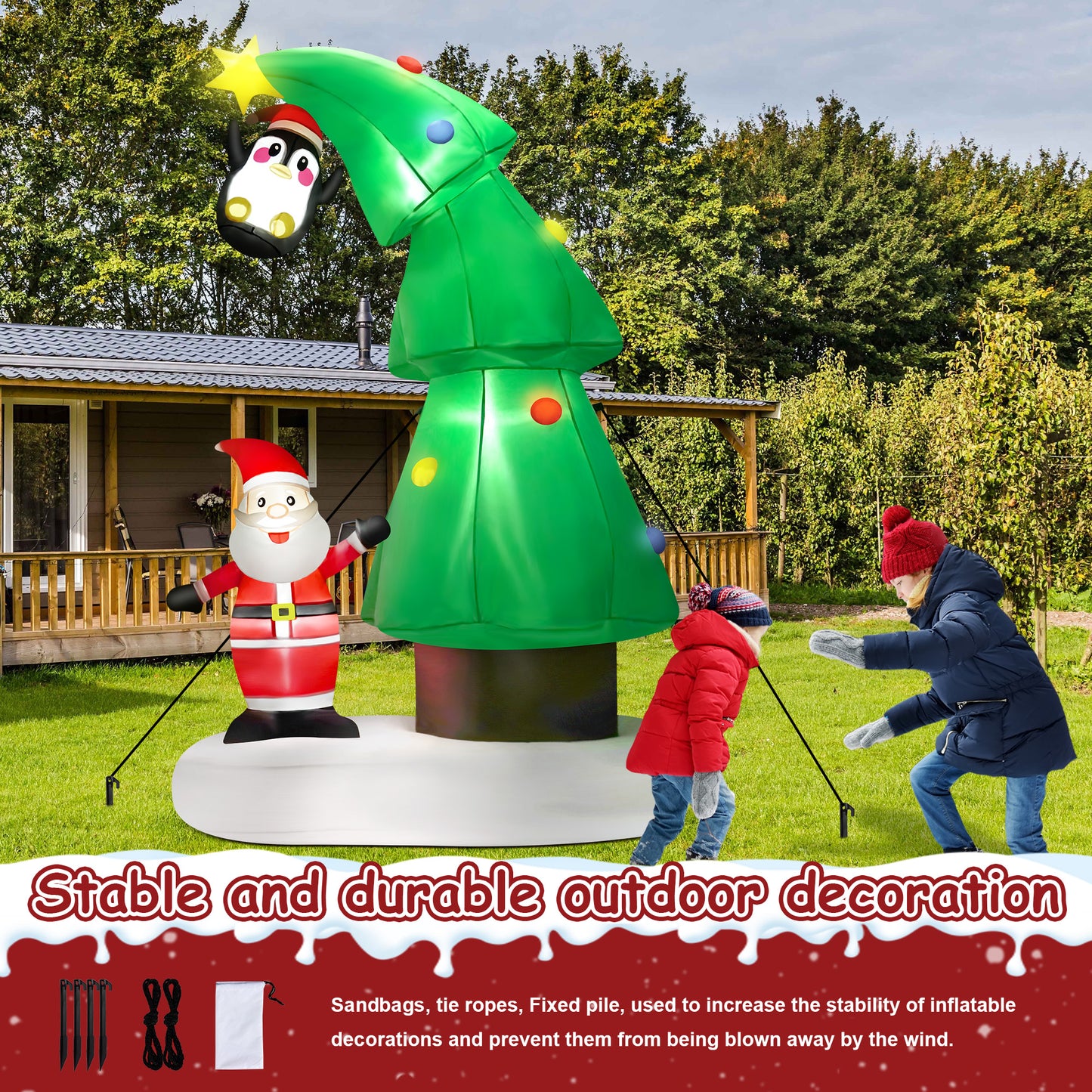 Lookfly 6FT Christmas Tree Inflatables Outdoor Decorations with Santa Claus & Penguin,Christmas Blow Up with LED Lights for Indoor Outdoor Xmas Decoration