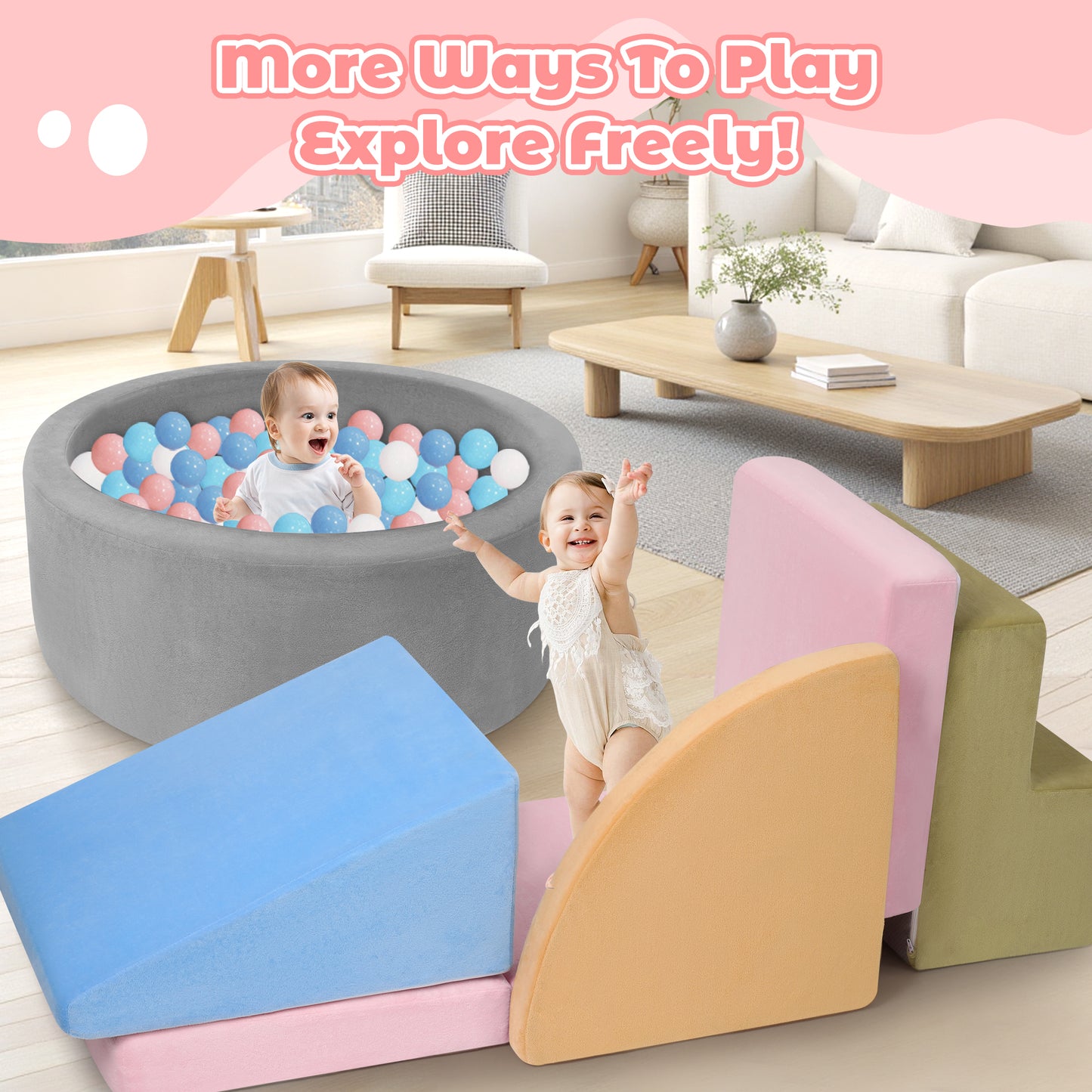 Yexmas 5-Piece Climbing Toys Soft Foam Set with Ball Pit,Indoor Play Gym Set for Toddlers