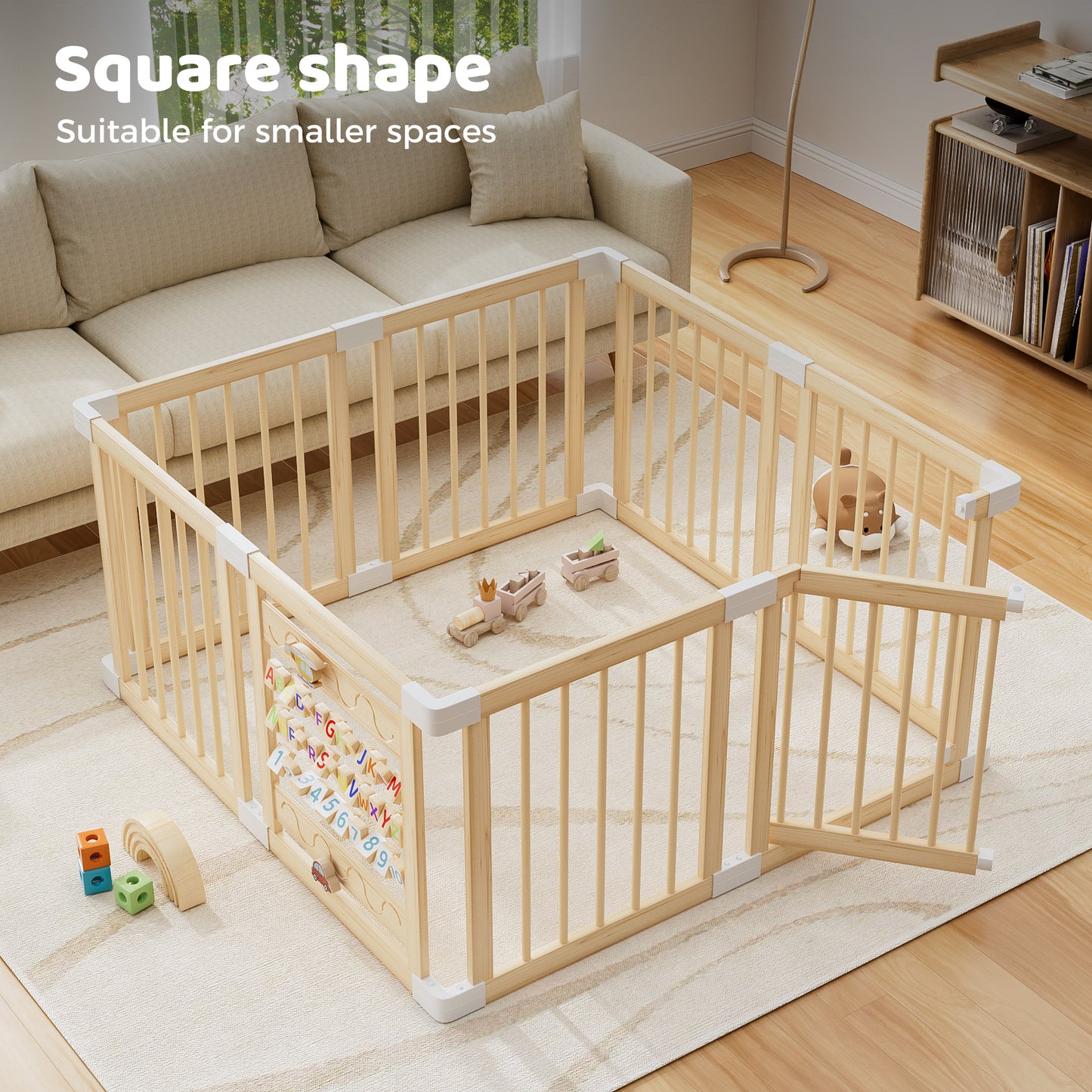 Babyeap Wooden Baby Playpen,Foldable Play Yards for Babies and Toddlers,Large Wood Play Gate with Built-in Toys,Baby Fence Activity Center 47x47x23.6 Inch