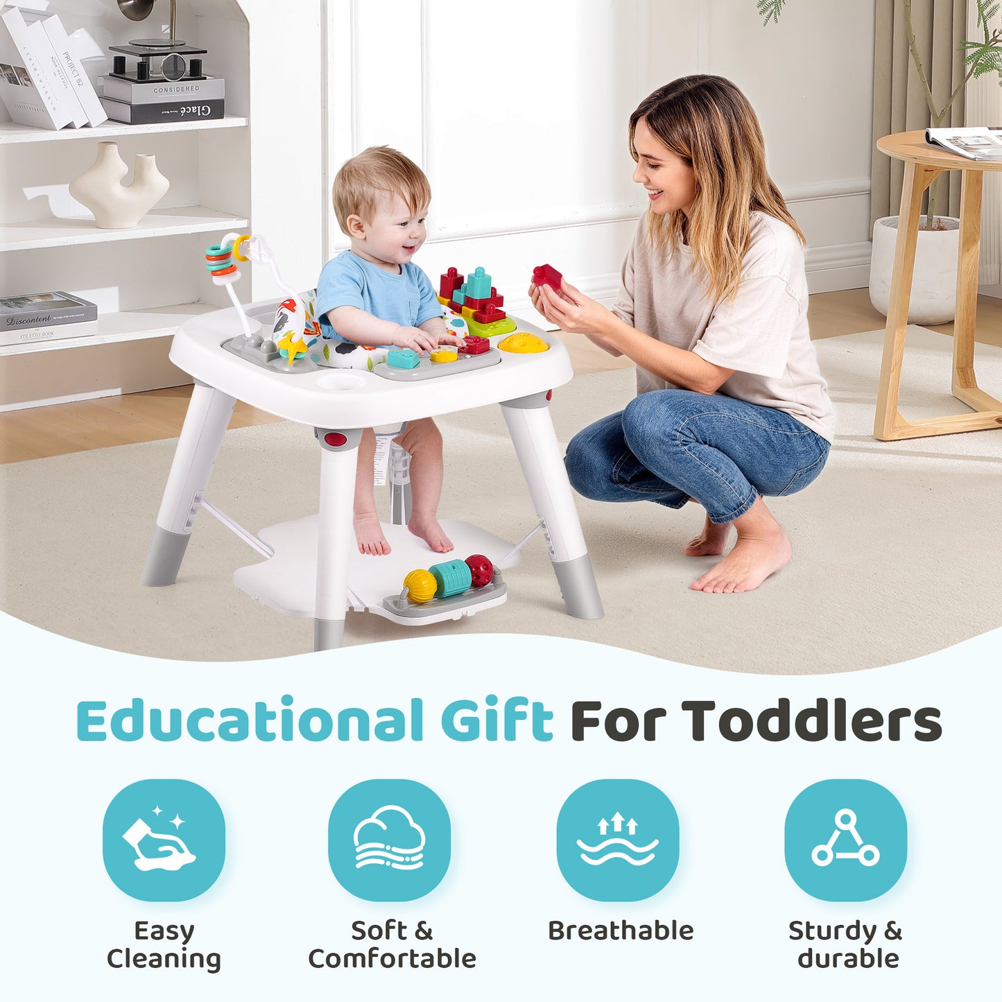 Babyeap 6-in-1 Baby Activity Center,Infant Activity Center Jumper with Detachable Toys and Music,6-36 Months