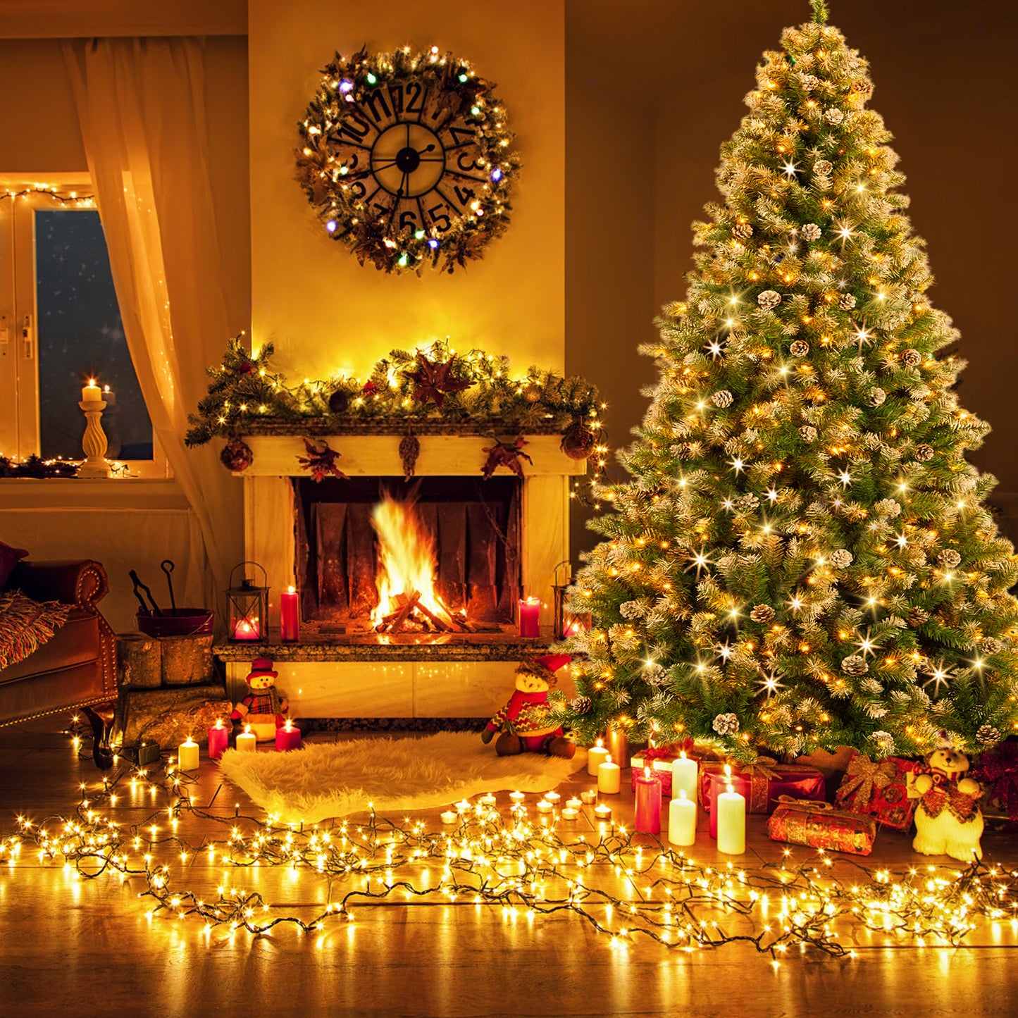 Yexmas 6ft Pre-Lit Christmas Tree, 8 Modes LED Lights, Artificial Xmas Tree with Large Storage Bag