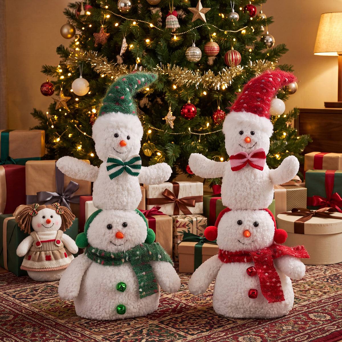 Yexmas 2pcs Snowman Plush Christmas Decorations, Handmade Snowman Figurine, Stuffed Doll Xmas Ornaments for Tabletop Home Fireplace Party Indoor Holiday Party Decor