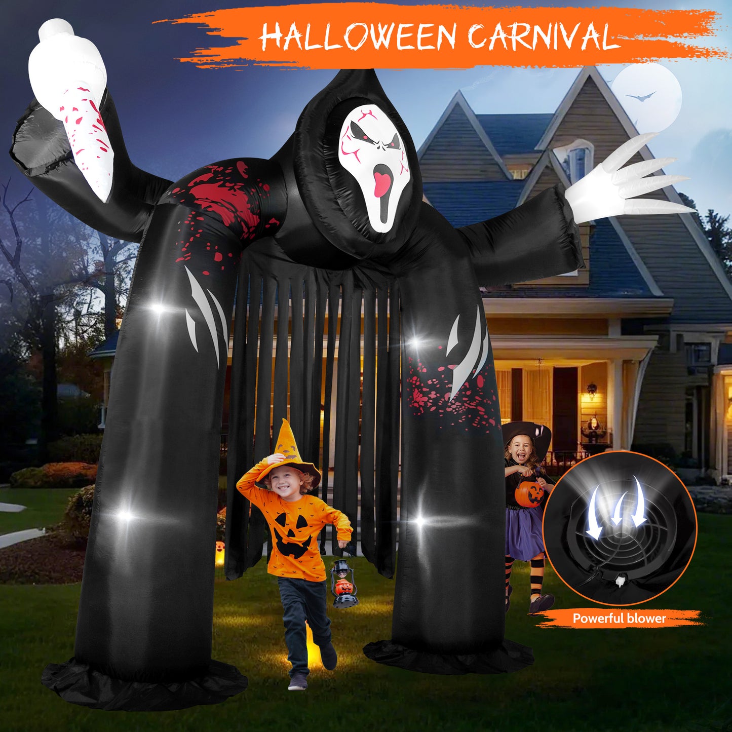 Yexmas 10FT Halloween Inflatable Archway Outdoor Decoration，Ghost Castle Inflatable Archway Blow Up with Spooky Face Scary and Build-in LED, Large Halloween Decor for Party Yard Garden Lawn
