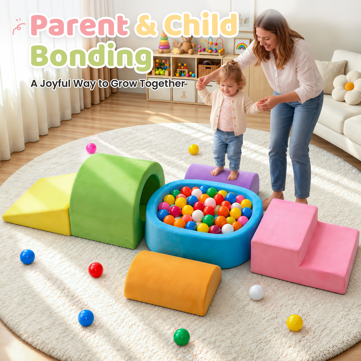 Yexmas 6-Piece Climbing Toys for Toddlers, Soft Foam Climbing Blocks with Ball Pit, Indoor Soft Play Set, Climb and Crawl Activity Play Gym Blocks for Boys Girls