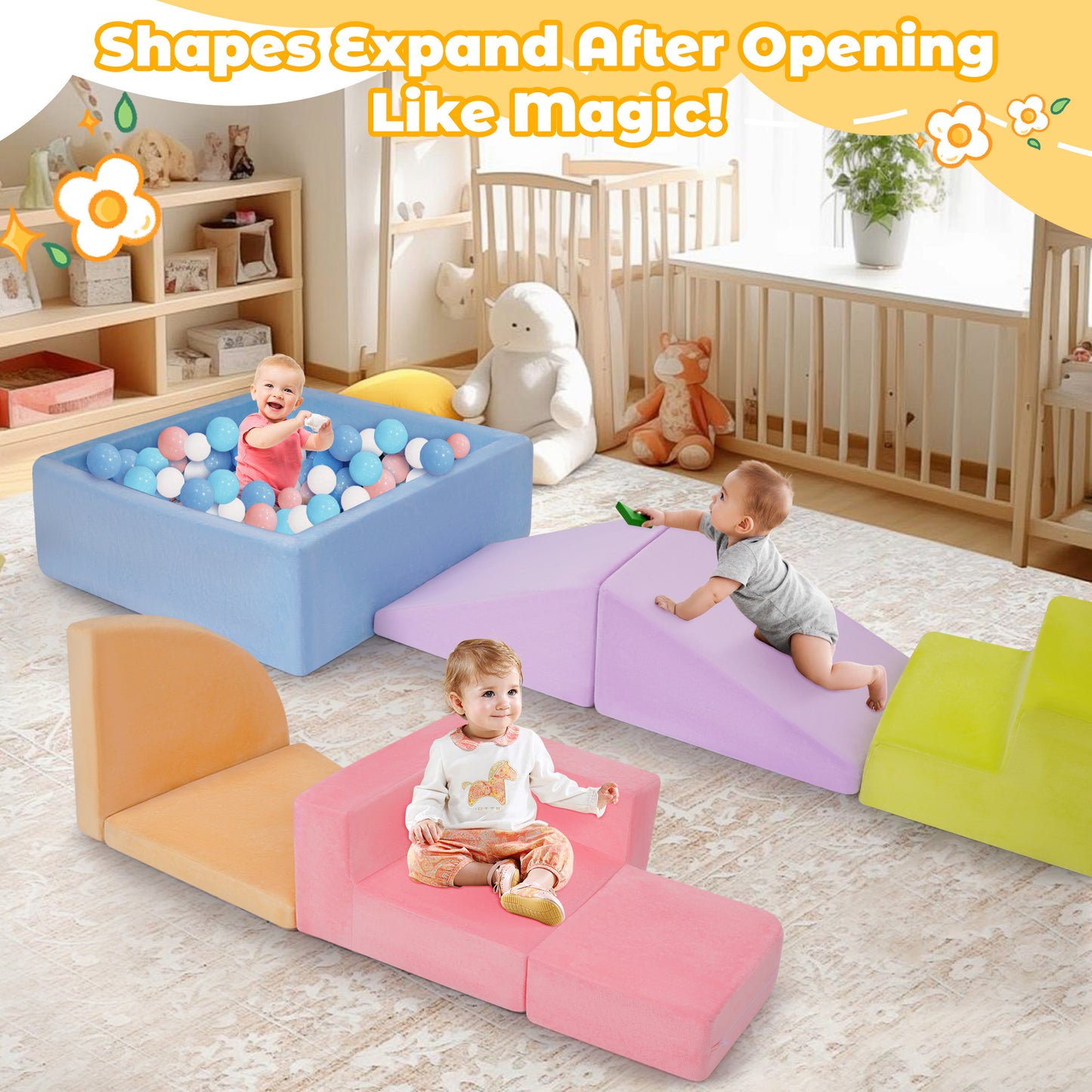 Yexmas 7-Piece Climbing Toys Soft Foam Set with Ball Pit,Indoor Play Gym Set for Toddlers