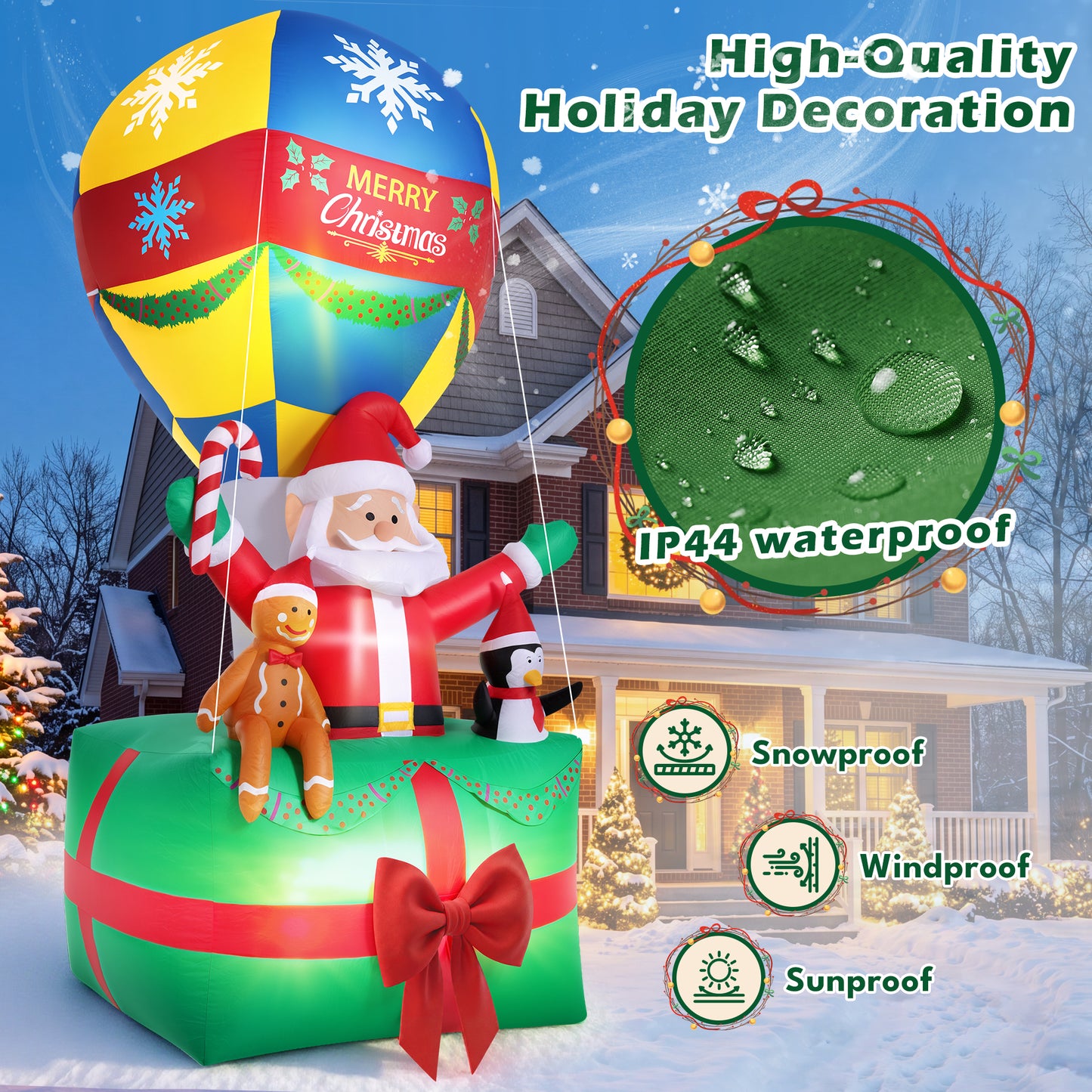 Yexmas 9FT Inflatable Christmas Santa Claus in Hot Air Balloon,Outdoor Holiday Decoration with LED Lights for Yard Lawn Garden