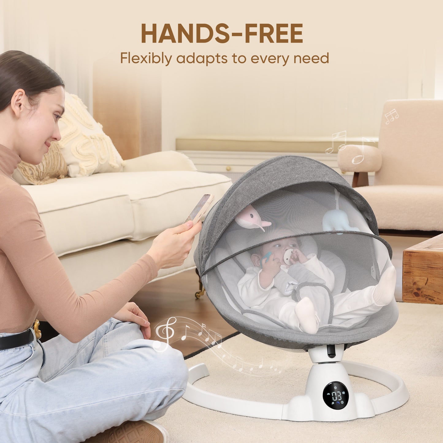 Babyeap Baby Swing for Infants - Smart Electric Swing with Bluetooth Control 5-point Harness,5 Sway Speed,10 Lullabies(Gray)