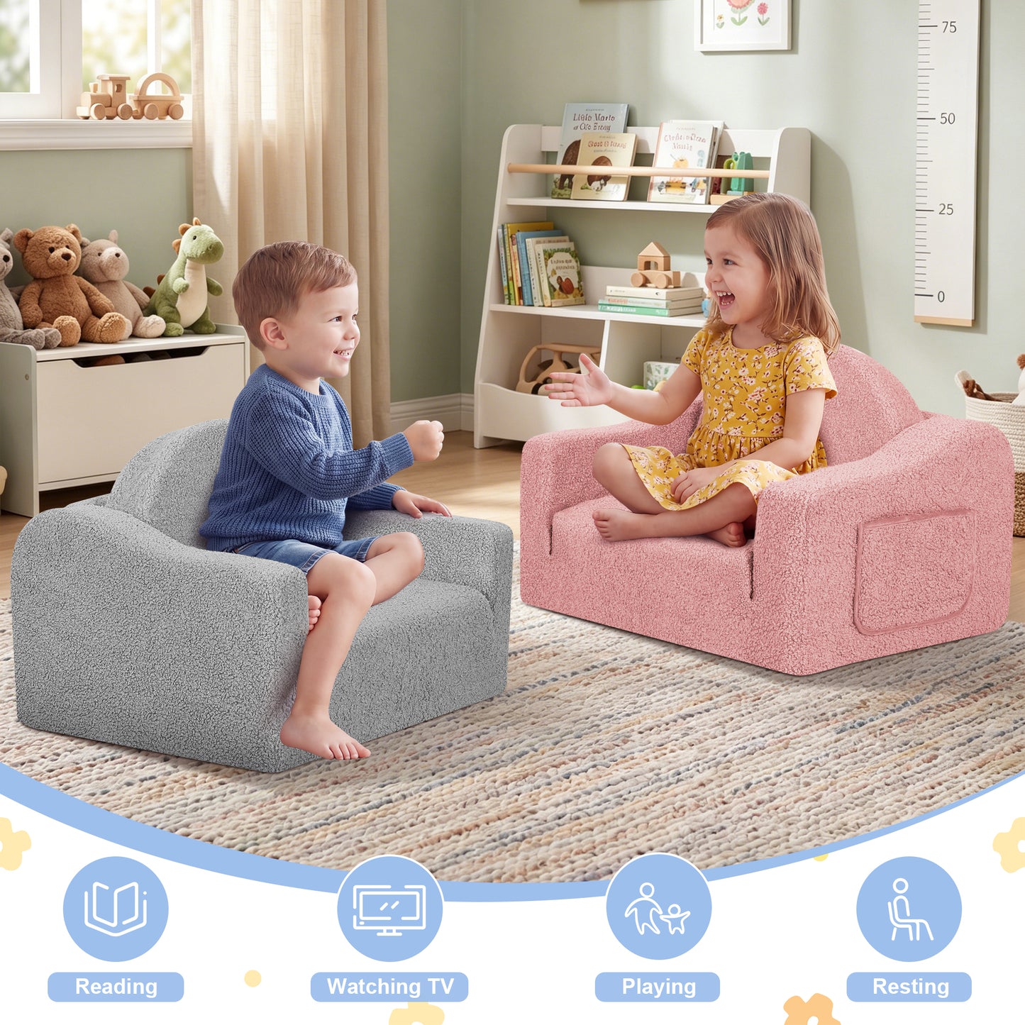 Babyeap Kids Sofa,2-in-1 Soft Toddler Couch Fold Out,Toddler Chair Baby Convertible Couch for Girls and Boys,Light Gray