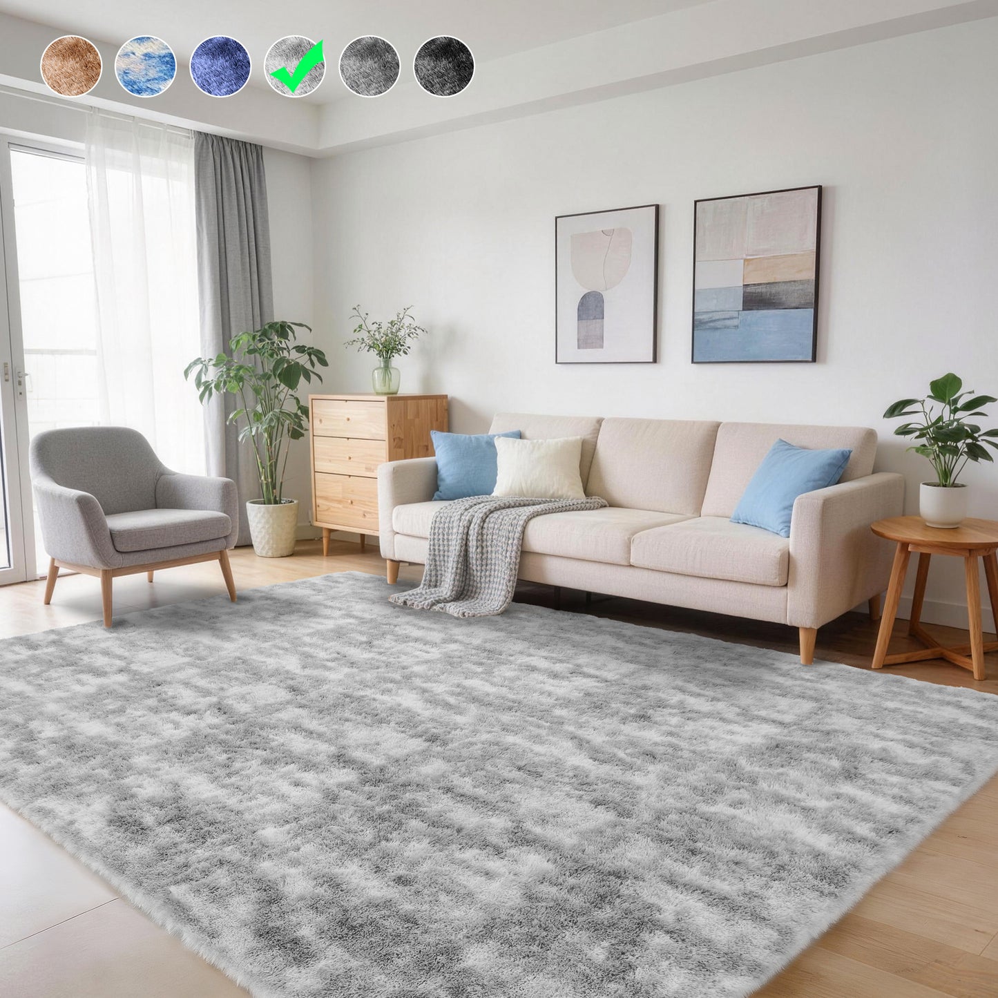 Cozydesg 4ftx6ft Large Area Rugs,Shag Fluffy Rugs for Living Room Bedroom, Modern Indoor Floor Rugs Soft Carpet Home Decro,Light Blue