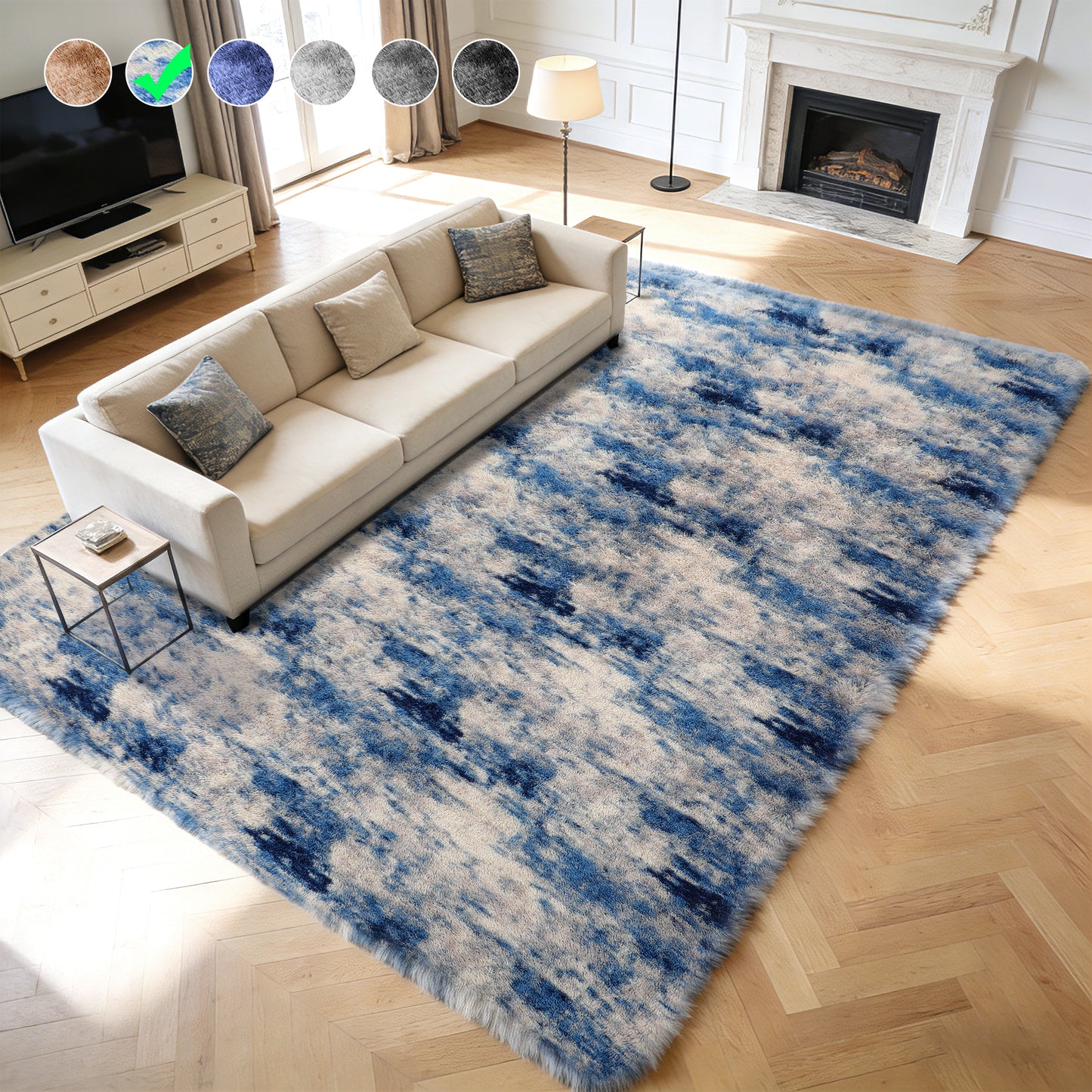 Cozydesg 4ftx6ft Large Area Rugs,Shag Fluffy Rugs for Living Room Bedroom, Modern Indoor Floor Rugs Soft Carpet Home Decro,Light Blue