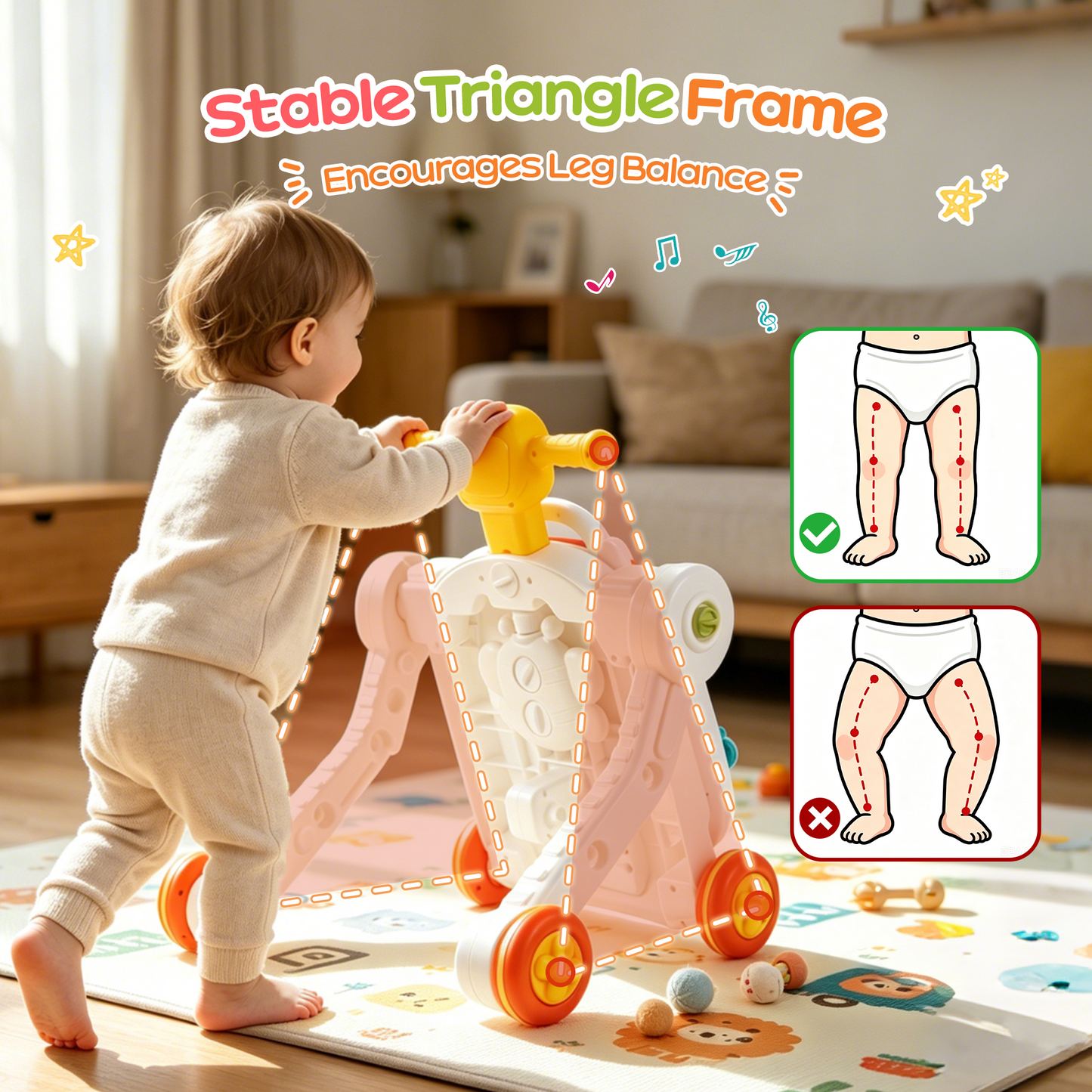 Yexmas 4-in-1 Baby Walker, Baby Push Walker with Wheels, Sit-to-Stand Baby Activity Center, Early Learning Walking Toys, Birthday&Christmas Gift for Toddlers