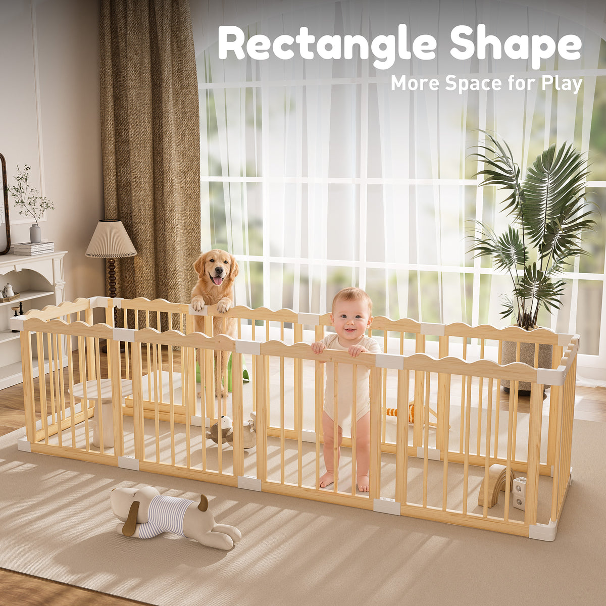 Babyeap Foldable Wooden Baby Playpen,Large Wood Play Yard for Babies and Toddlers, Baby Fence for Indoor Activity Center,71x47x23.6 Inch