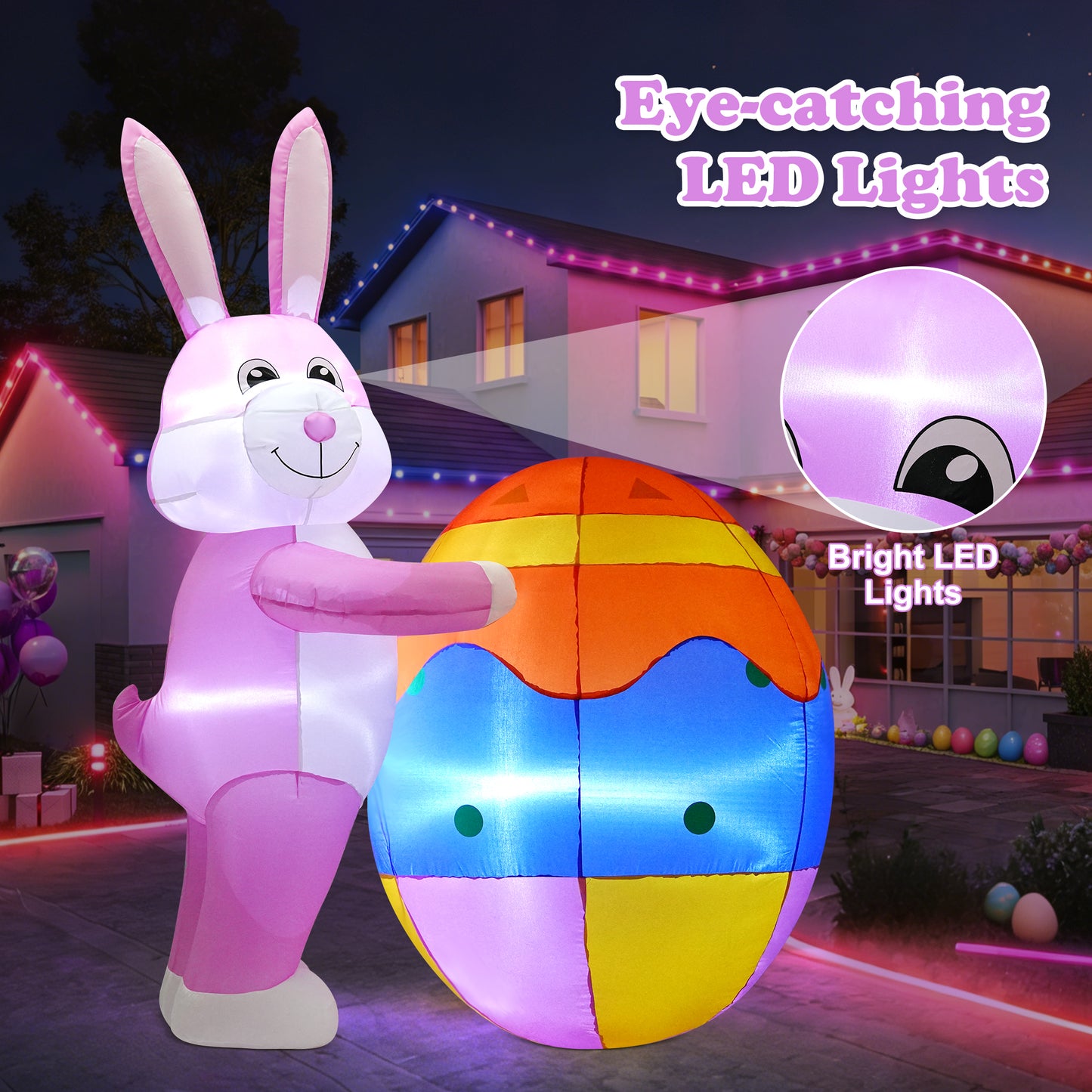 Yexmas 6ft Easter Inflatables,Blow Up Yard Outdoor Decoration with LED Lights Bunny Decorations with Egg for Lawn Garden Holiday Party