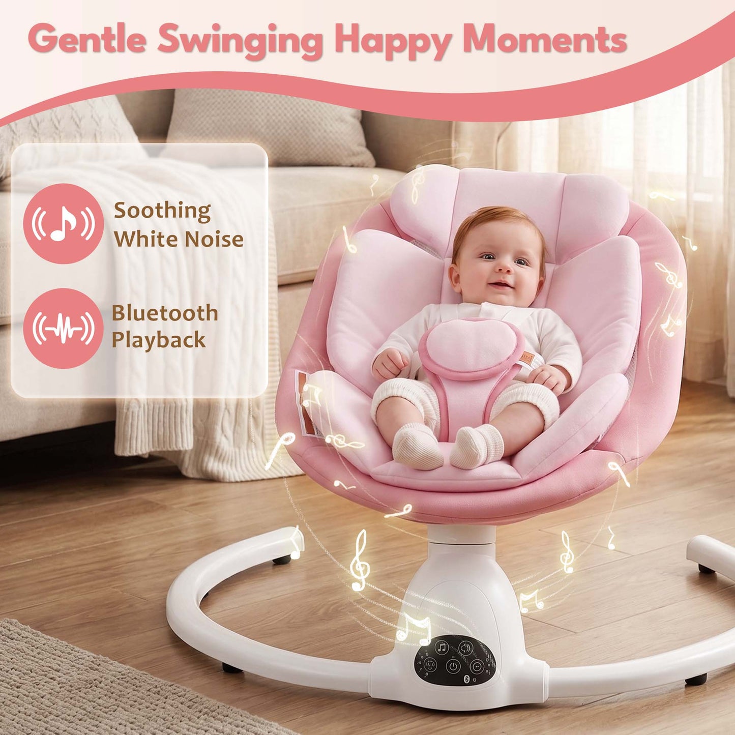 Babyeap Baby Swing for Infants, Electric Swing with Remote Control,5 Sway Speeds,Built-In Music,Pink