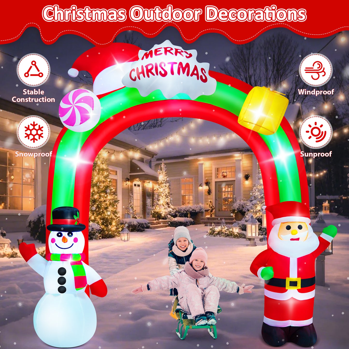 Yexmas 8.5FT Christmas Inflatable Archway,Blow Ups Xmas Inflatable with Santa, Snowman, Gifts and Candy,Built-in LED Lights for Indoor Outdoor Holiday Decoration