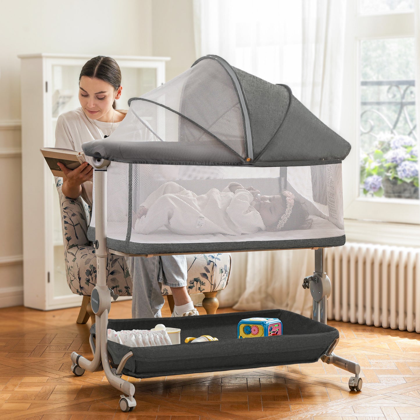 Babyeap 3 in 1 Baby Bassinet,Baby Basinet Bedside Sleeper, Standalone Baby Crib,6 Height Adjustable Portable Crib for Newborn