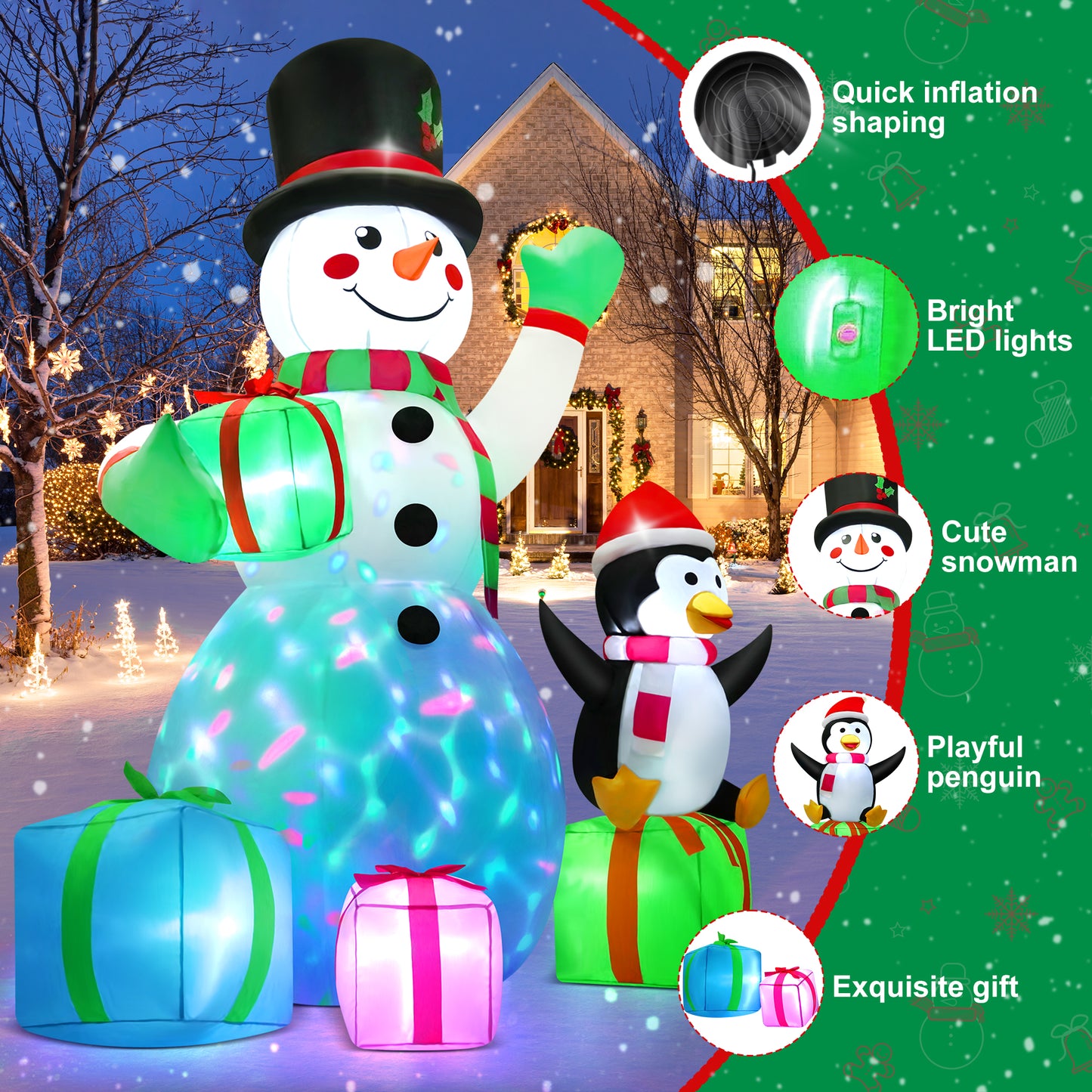 Lookfly 6FT Christmas Inflatables Snowman Blow Up Yard Decor with 360 Rotation Colorful Projector LED Light for Outdoor Christmas Party ,Garden and Lawn