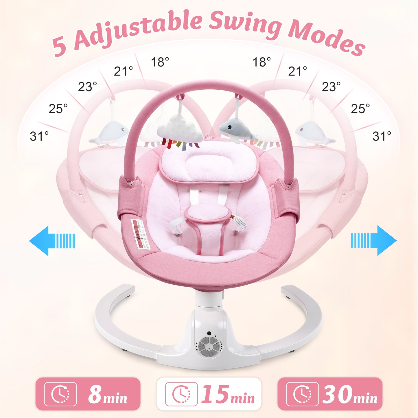 Babyeap Baby Swing for Infants,Electric Swing for Baby with Remote Control, 5 Speeds,Built-In Sounds,Pink