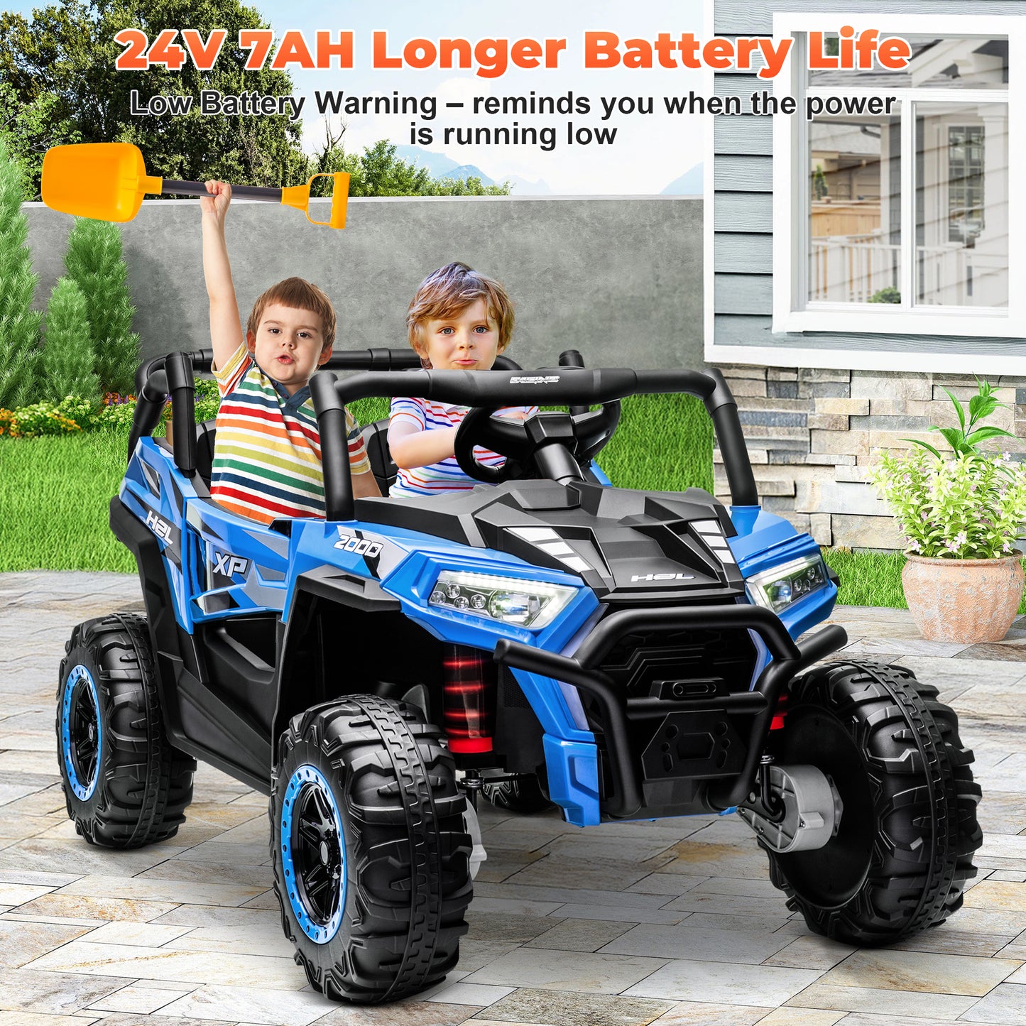 Yexmas 24V Kids Ride on Car Truck,2 Seater Kids Electric Car with Remote Control,Toddler Ride on Car with 110lb Weight Capacity,Blue