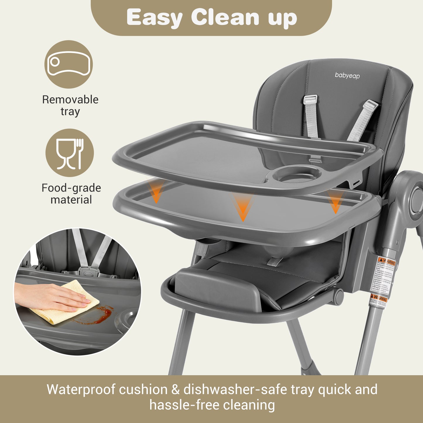 Babyeap Baby High Chair, Convertible Adjustable Feeding Chair with Removable Double Tray, Adjustable & Foldable Design Converts to Toddler Chair, for Babies & Toddlers,Gray
