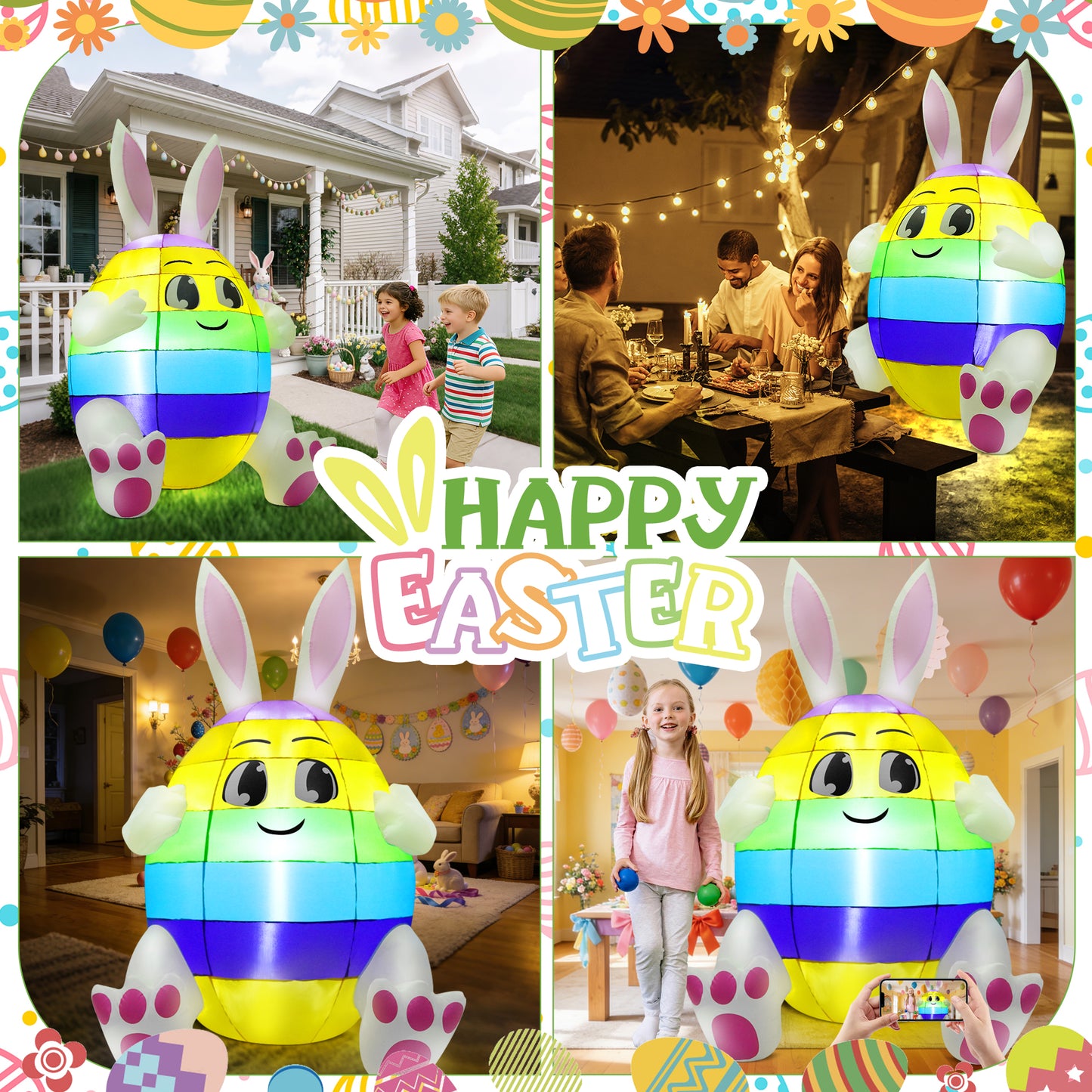 Yexmas 5ft Easter Inflatables, Blow Up Yard Decoration Built in LED Lights Bunny Egg Decorations for Outdoor Home Lawn Garden Holiday Party