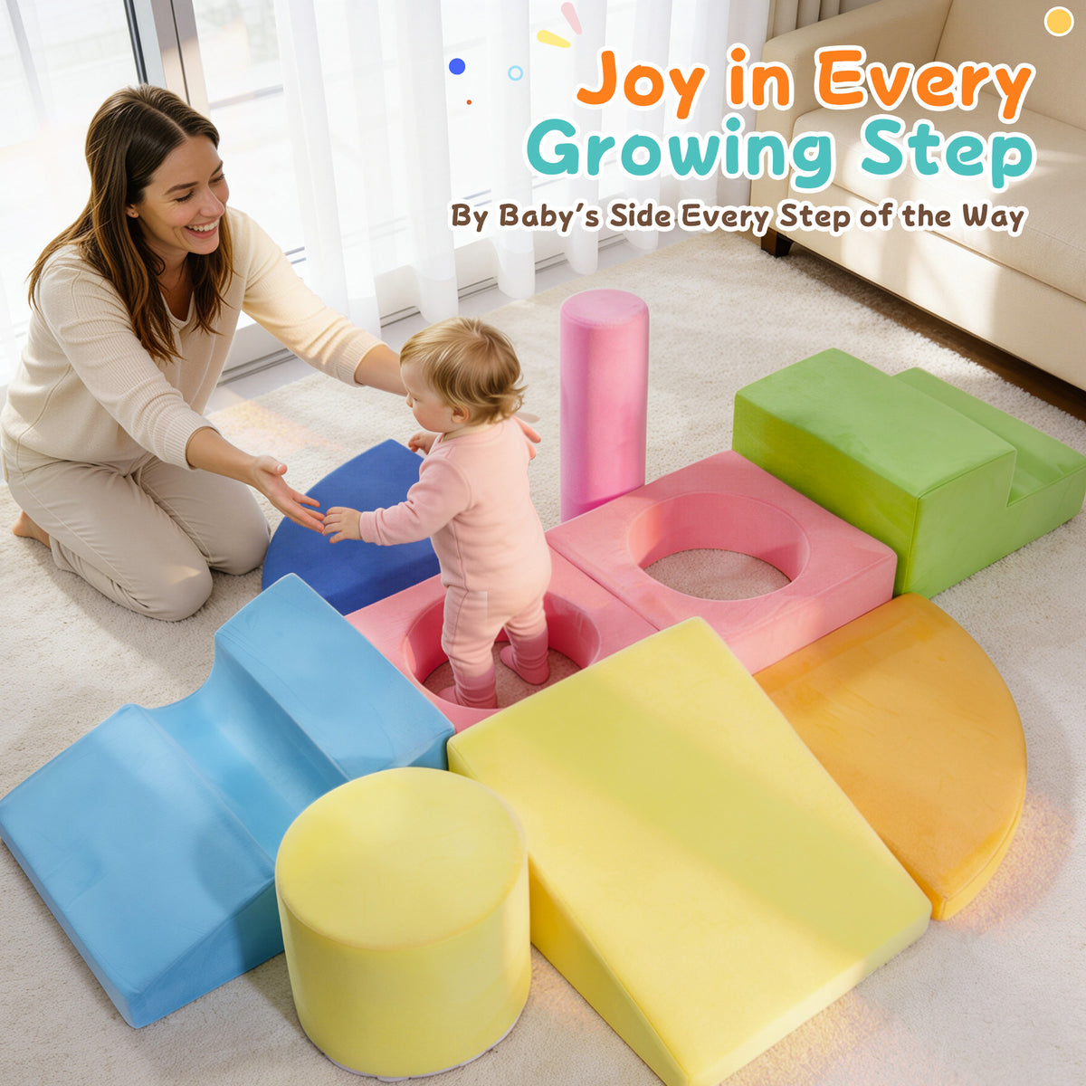 Yexmas 8-Piece Foam Climbing Toys for Toddlers, Indoor Soft Play Blocks for Crawling, Climbing and Sliding, Safe Non-Slip Baby Activity Set