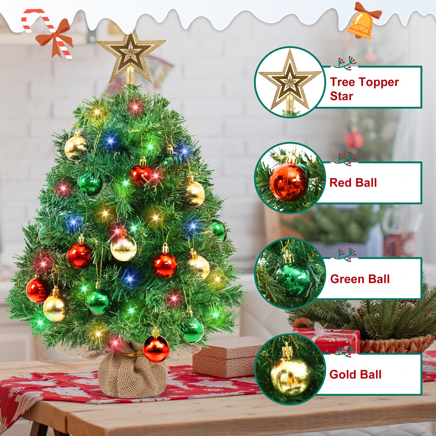 Yexmas 2PCS Pre-lit Artificial Mini Christmas Tree,30 Inch Small Tabletop Xmas Tree for Indoor Outdoor Christmas Decor