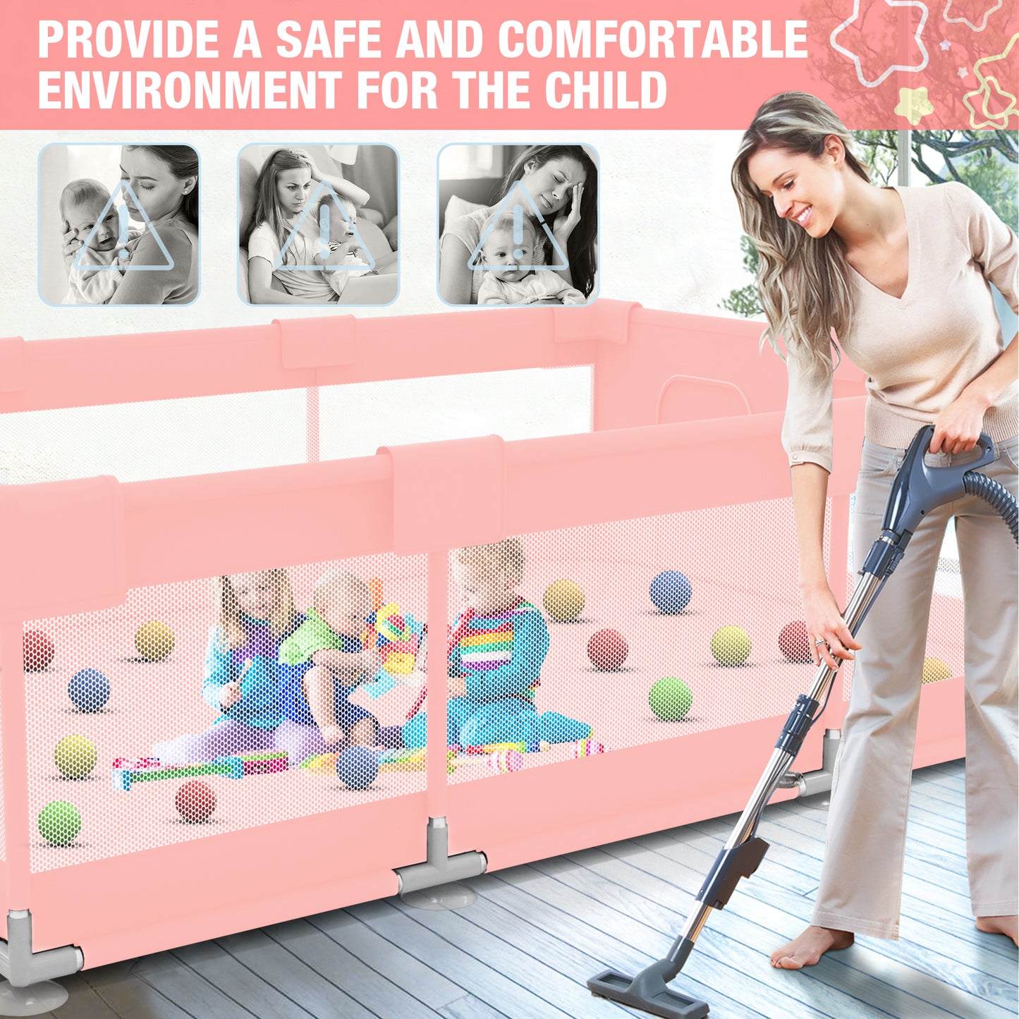 Babyeap Large Baby Playpen with Mat,71"x50"Playpen for Babies and Toddlers,Baby Play Yard Baby Fence Play Area Indoor Outdoor,Pink