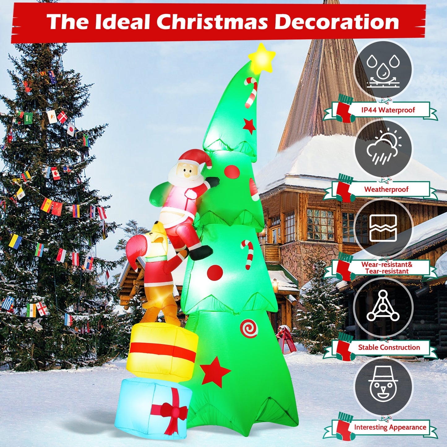 Yexmas 7.2FT Large Outdoor Inflatable Christmas Tree with Santa Claus and Dog, Built-in LED Lights, Blow Up Xmas Decoration for Yard, Garden, Lawn, Holiday Party