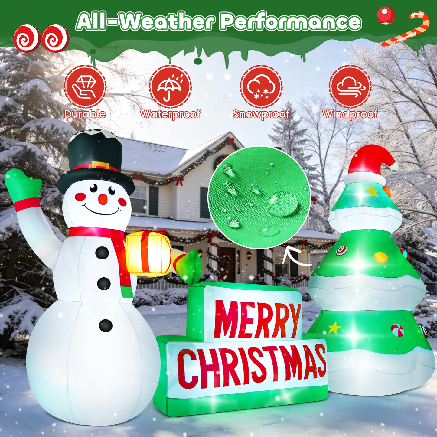 Yexmas 9FT Christmas Inflatable Snowman with Tree, Blow Up Outdoor Yard Decoration with Built-in LED Light for Yard Gardern Lawn