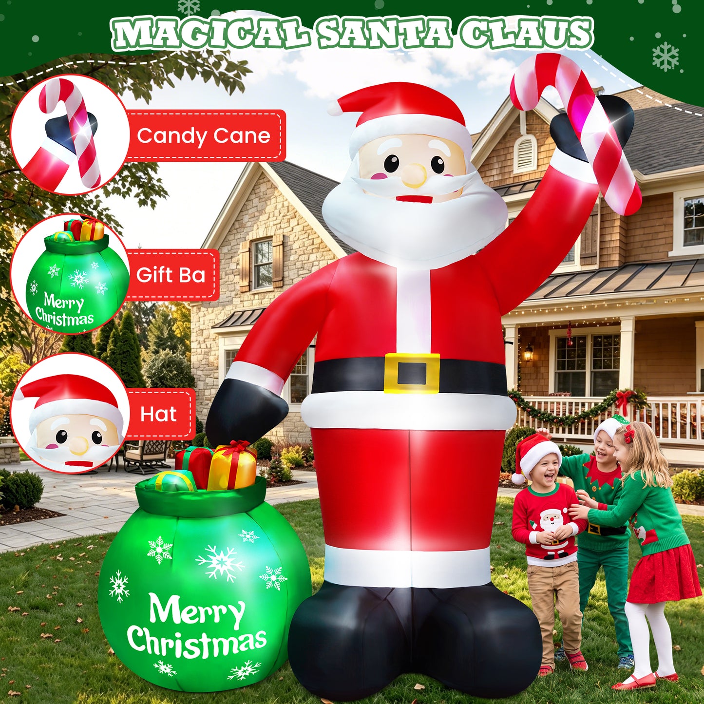 Yexmas 8FT Christmas Inflatable Santa Claus with Gift Bag,Christmas Blow Up with Built-in LED Lights for Indoor Outdoor Xmas Decoration