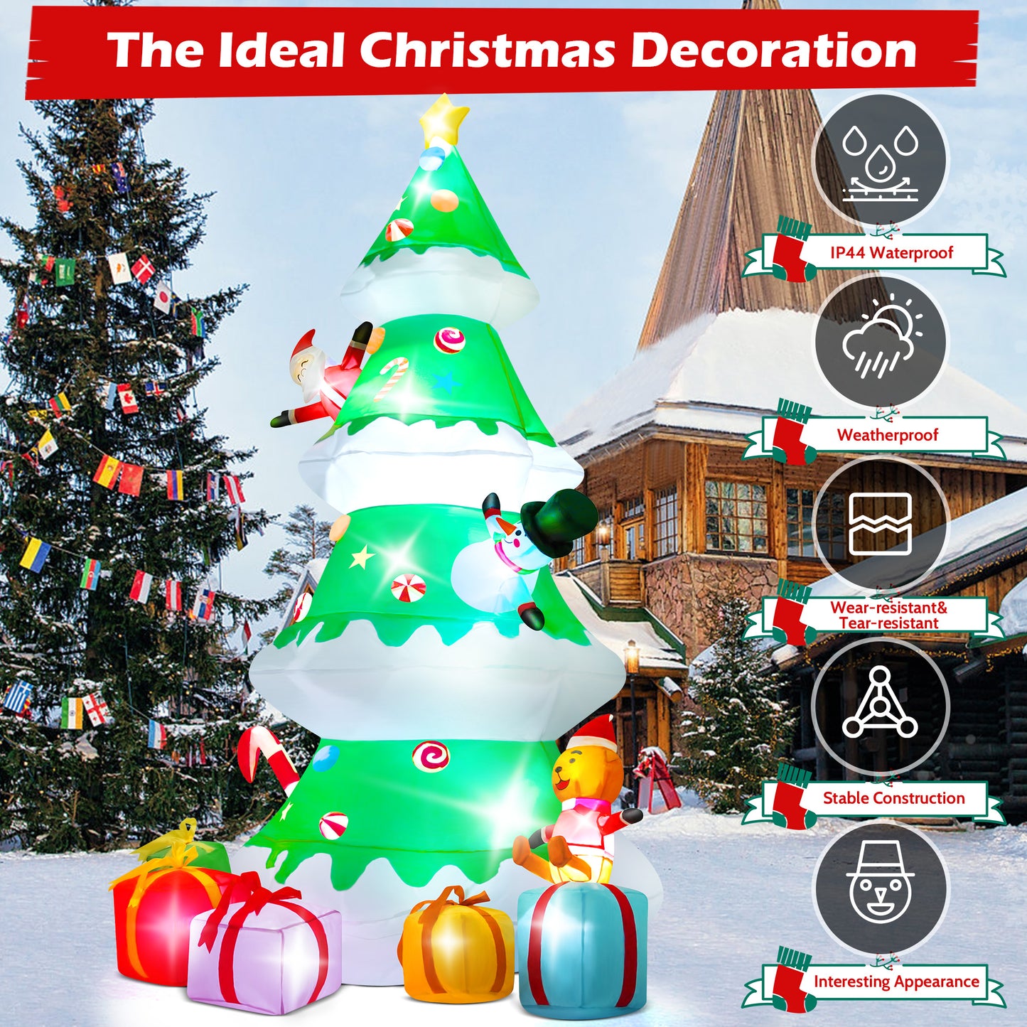 Lookfly 7.3ft Large Outdoor Christmas Inflatable Tree with Santa Claus A
