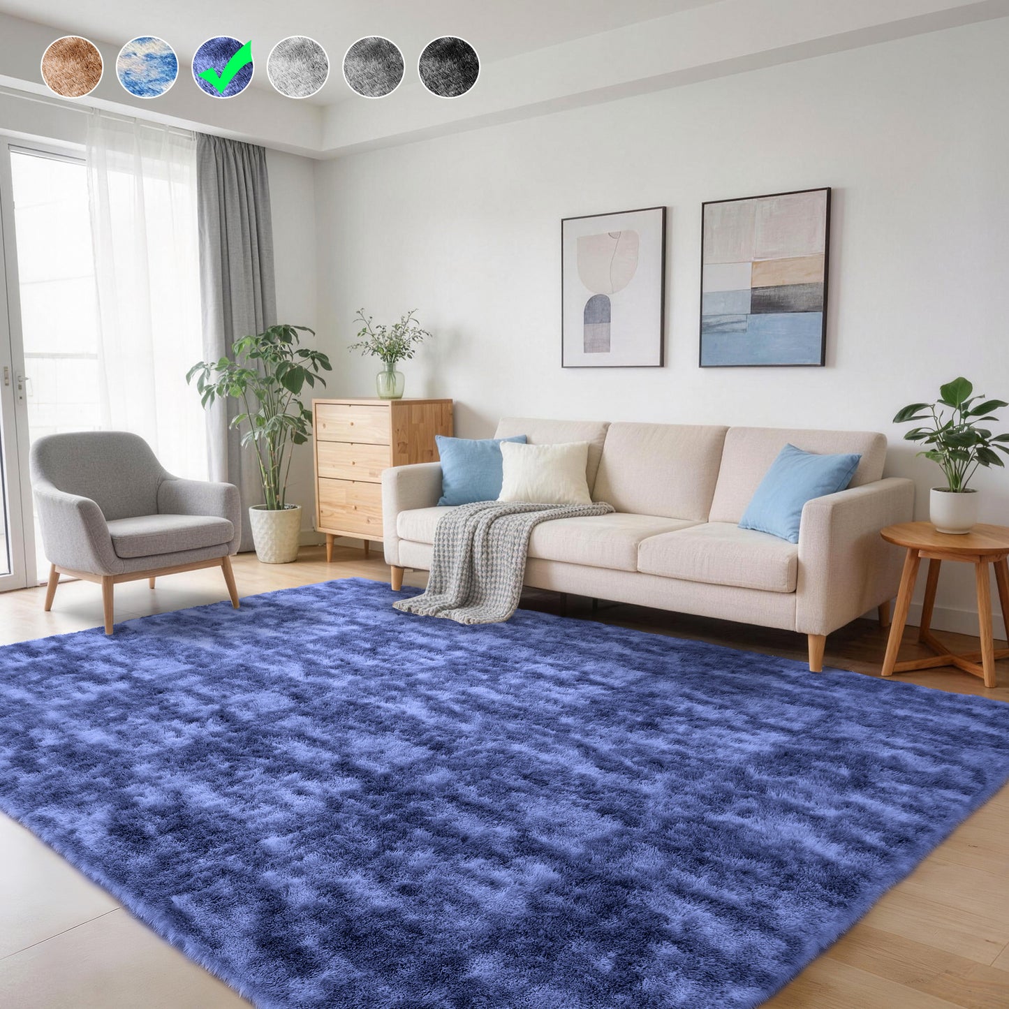 Cozydesg 4ftx6ft Large Area Rugs,Shag Fluffy Rugs for Living Room Bedroom, Modern Indoor Floor Rugs Soft Carpet Home Decro,Light Blue