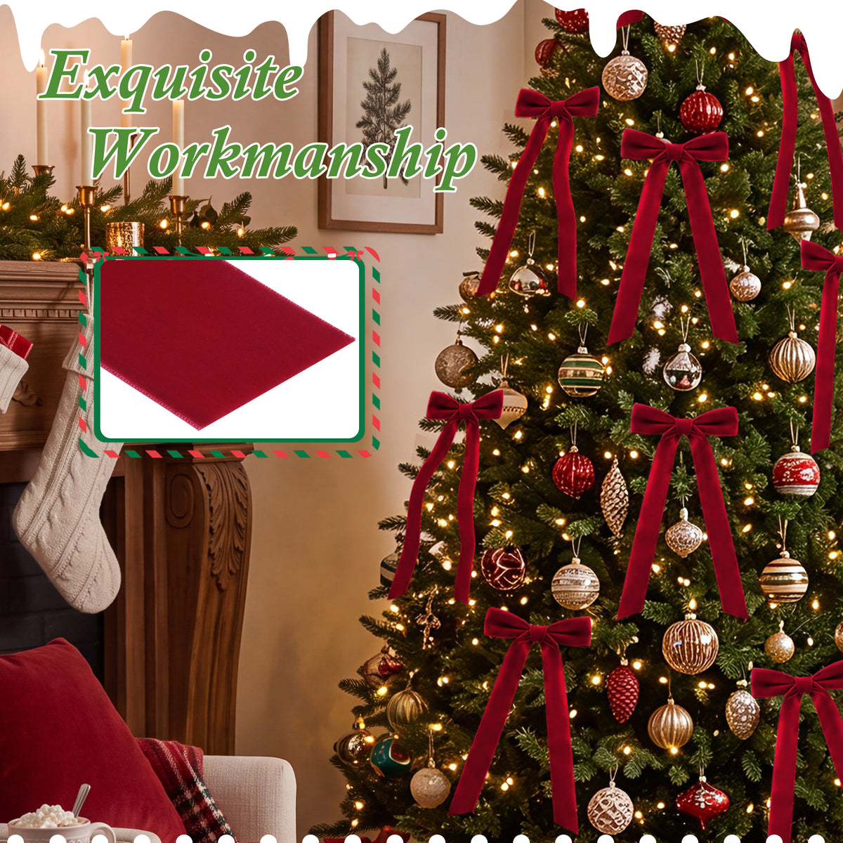 Yexmas 12pcs Burgundy Velvet Christmas Bows, Ribbon Bows Xmas Ornaments for Christmas Tree Home Party Staircase Door Wreath Garland Holiday Decor