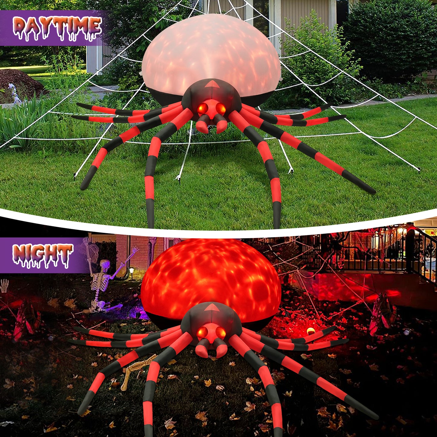 8FT Halloween Inflatables Outdoor Decorations Giant Spider Decorations with LED Lights and Air Pump Blow up Inflatable Red