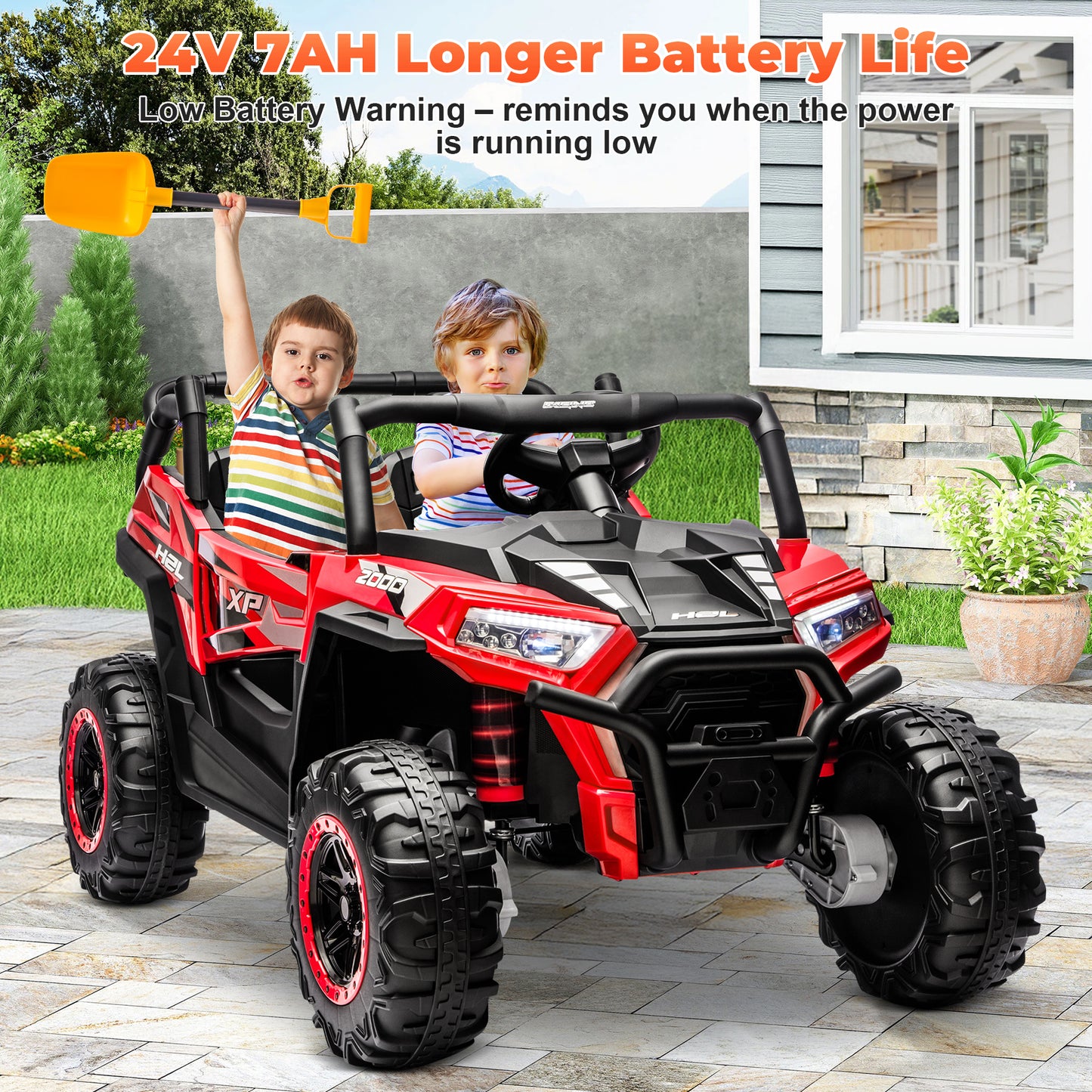 Yexmas 24V Kids Ride on Car Truck,2 Seater Kids Electric Car with Remote Control,Toddler Ride on Car with 110lb Weight Capacity,Red