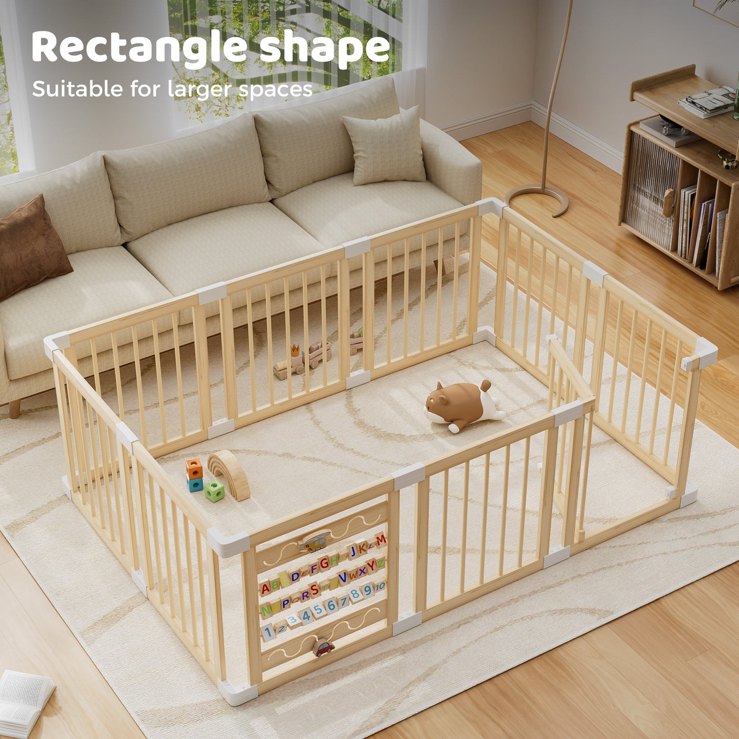 Babyeap Wooden Baby Playpen,Foldable Play Yards for Babies and Toddlers,Large Wood Play Gate with Built-in Toys,Baby Fence Activity Center 71x47x23.6 Inch