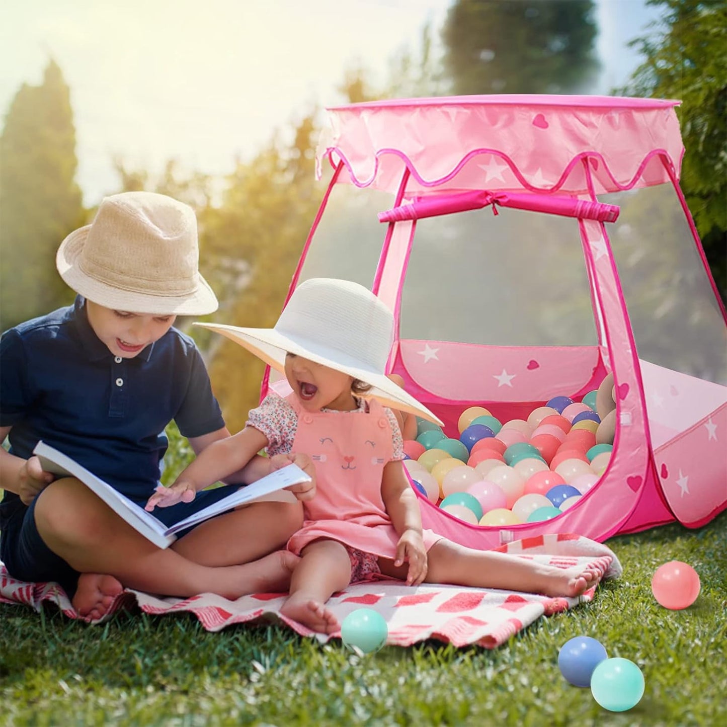 Yexmas Kids Play Tent, Pop Up Princess Tent Girls Kids Playhouse, Foldable Ball Pit with Carrying Bag