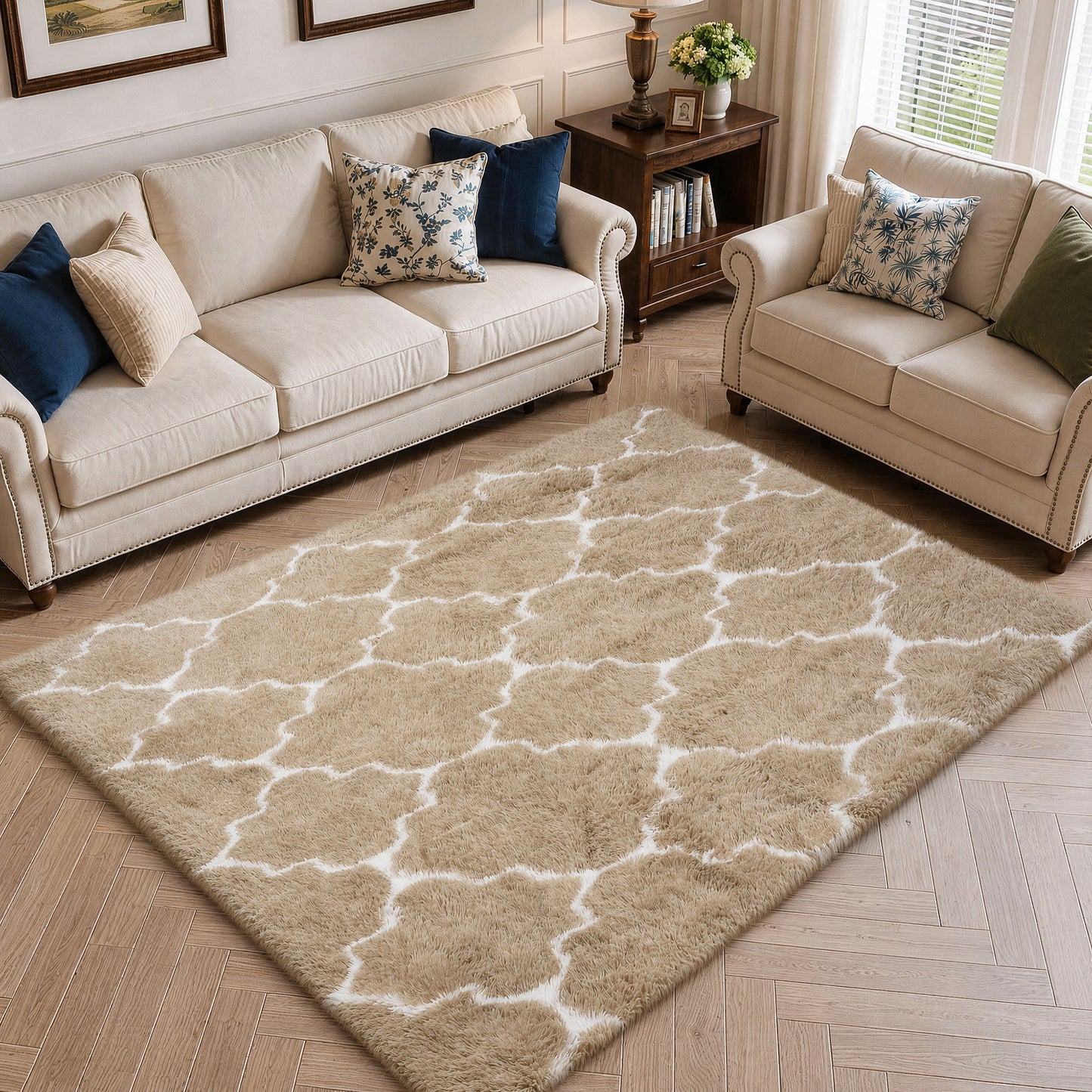 CozyDesg Soft Area Rugs for Living Room Bedroom,4ftx6ft Large Rug Fluffy Fuzzy Shag Shaggy Soft Plush Carpet,Black & Gold