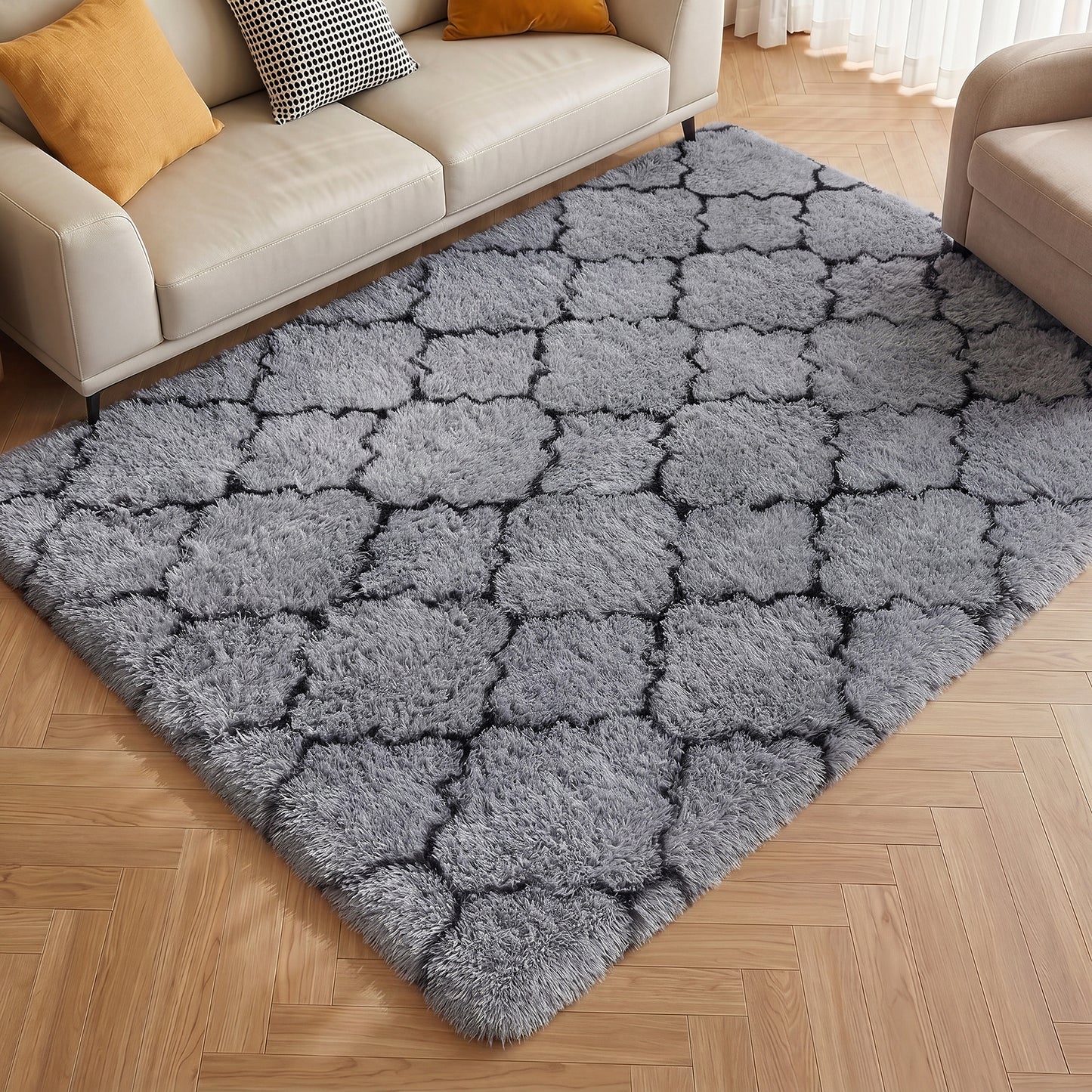 CozyDesg Soft Area Rugs for Living Room Bedroom,4ftx6ft Large Rug Fluffy Fuzzy Shag Shaggy Soft Plush Carpet,Black & Gold